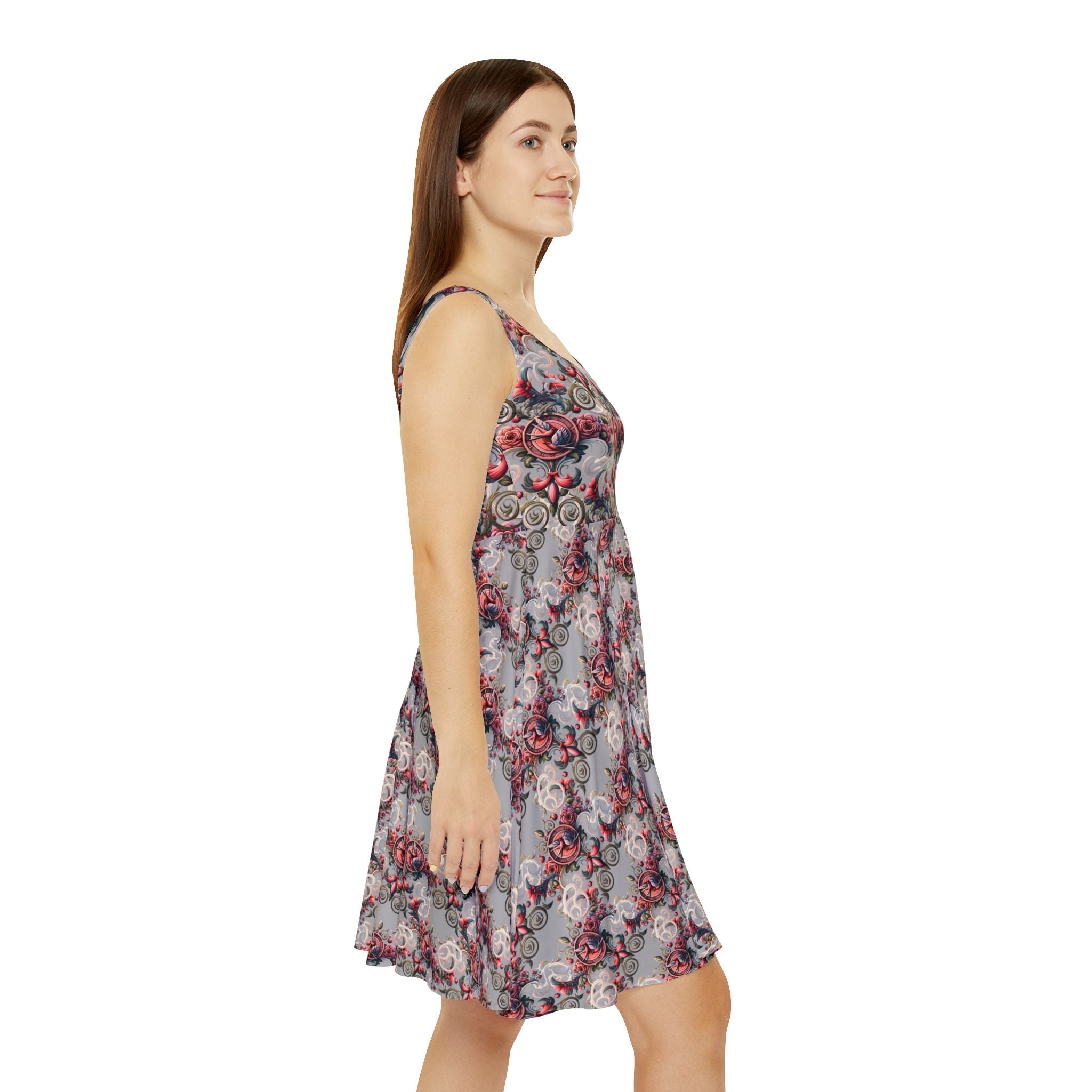 Floral Vintage Rose Skater Dress — All-Over Print Retro Garden Party Dress