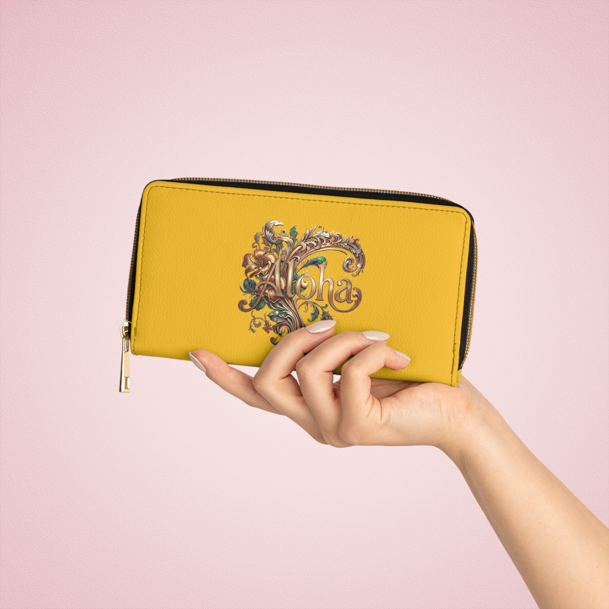 Aloha Vintage Zipper Wallet — Ornate Floral Hawaiian Design