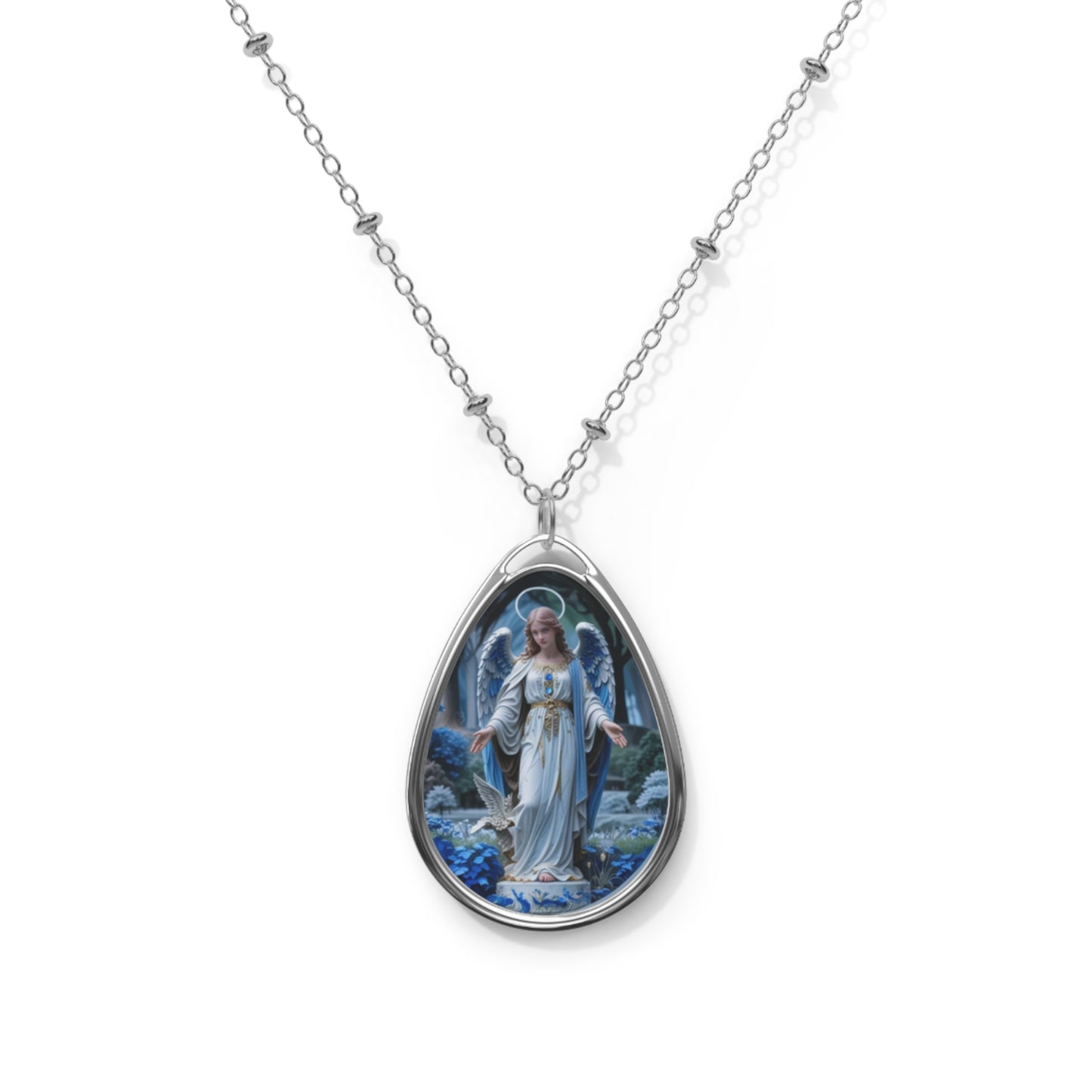 Angelic Oval Necklace, Inspirational Jewelry, Religious Gift, Spiritual Pendant, Unique Faith Accessory