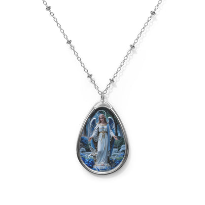 Angelic Oval Necklace, Inspirational Jewelry, Religious Gift, Spiritual Pendant, Unique Faith Accessory