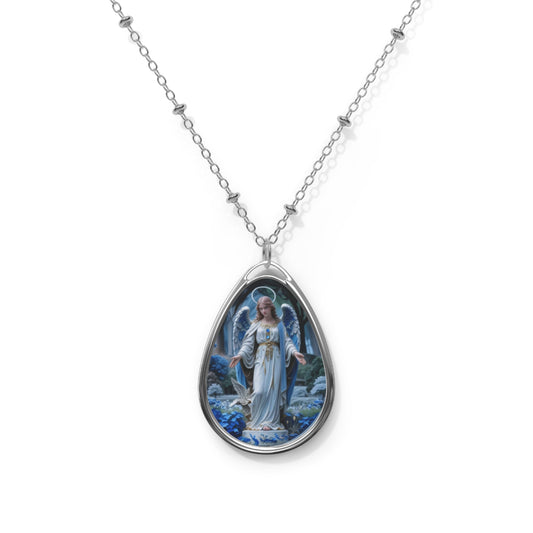 Angelic Oval Necklace, Inspirational Jewelry, Religious Gift, Spiritual Pendant, Unique Faith Accessory