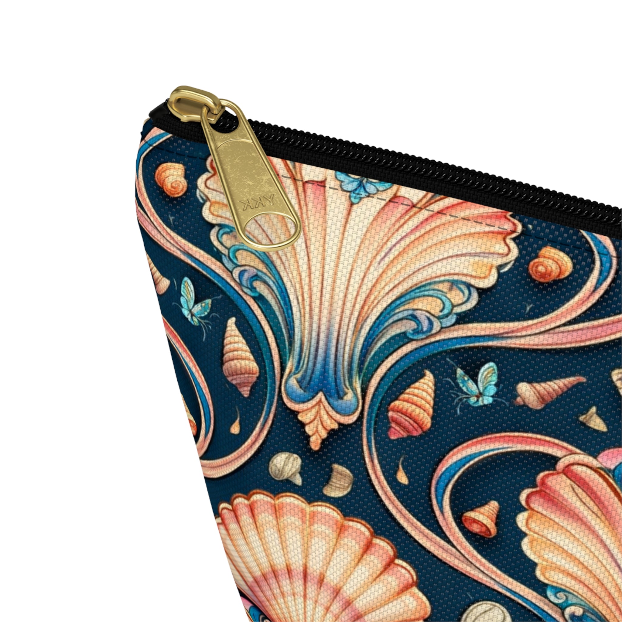 Vintage Seashell Accessory Pouch — Nautical Makeup Bag with T-Bottom