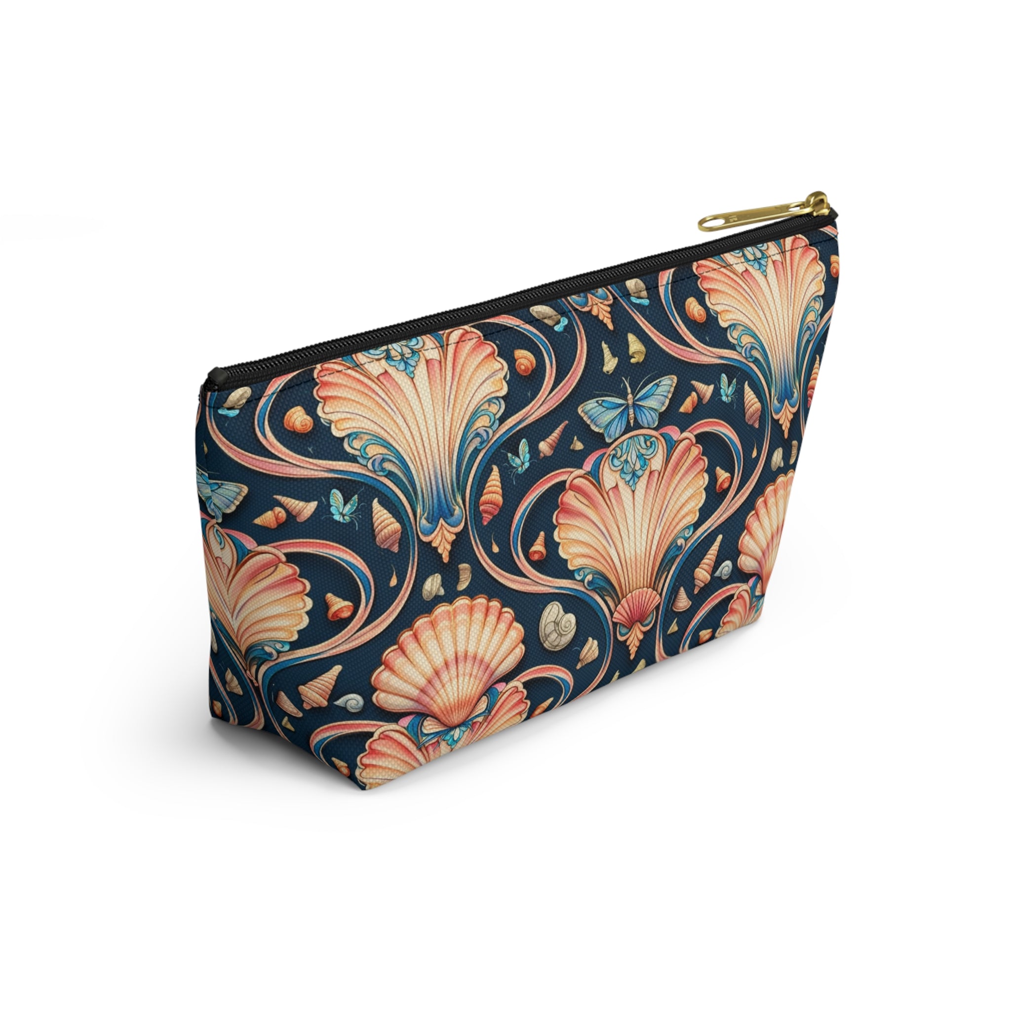 Vintage Seashell Accessory Pouch — Nautical Makeup Bag with T-Bottom