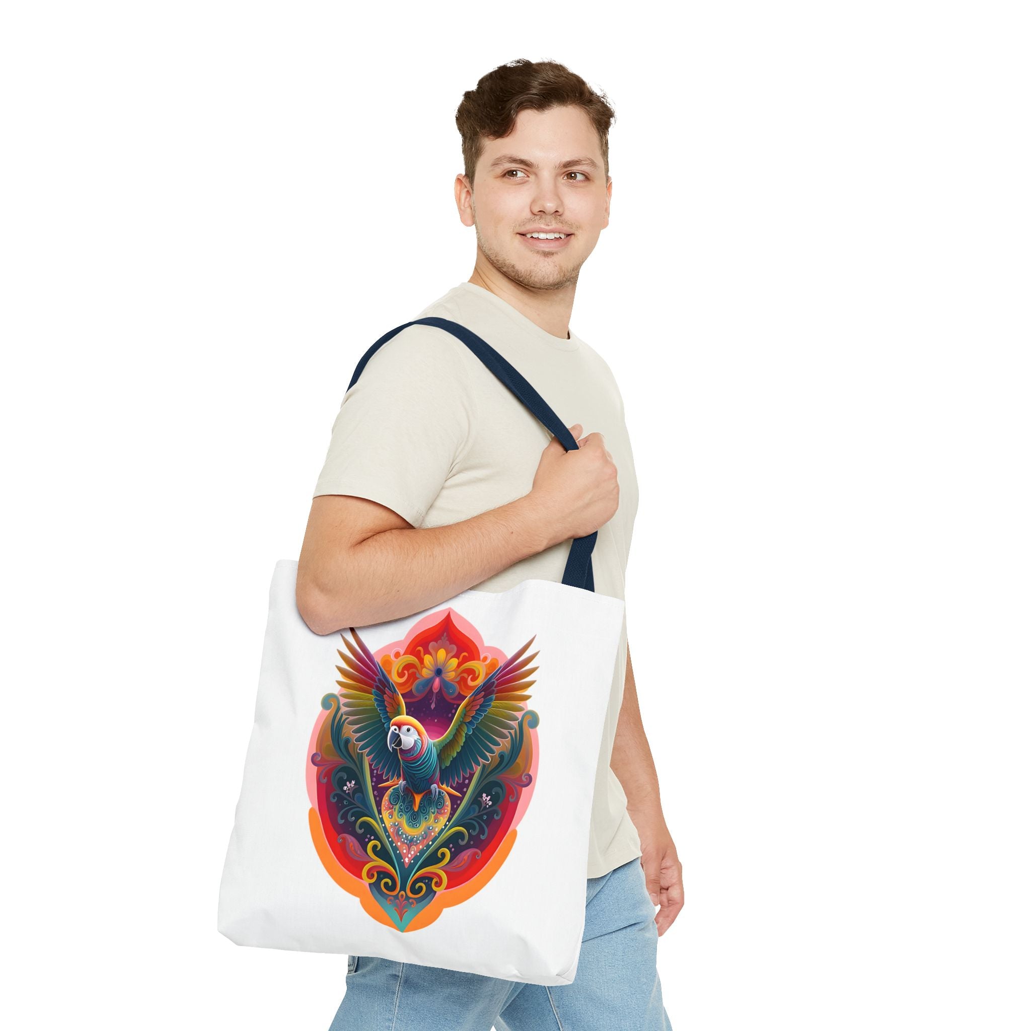 Colorful Parrot Tote Bag, Boho Chic Bag, Sustainable Shopping Tote, Beach Bag, Eco-Friendly Gift, Colorful Art Accessory, AOP Design