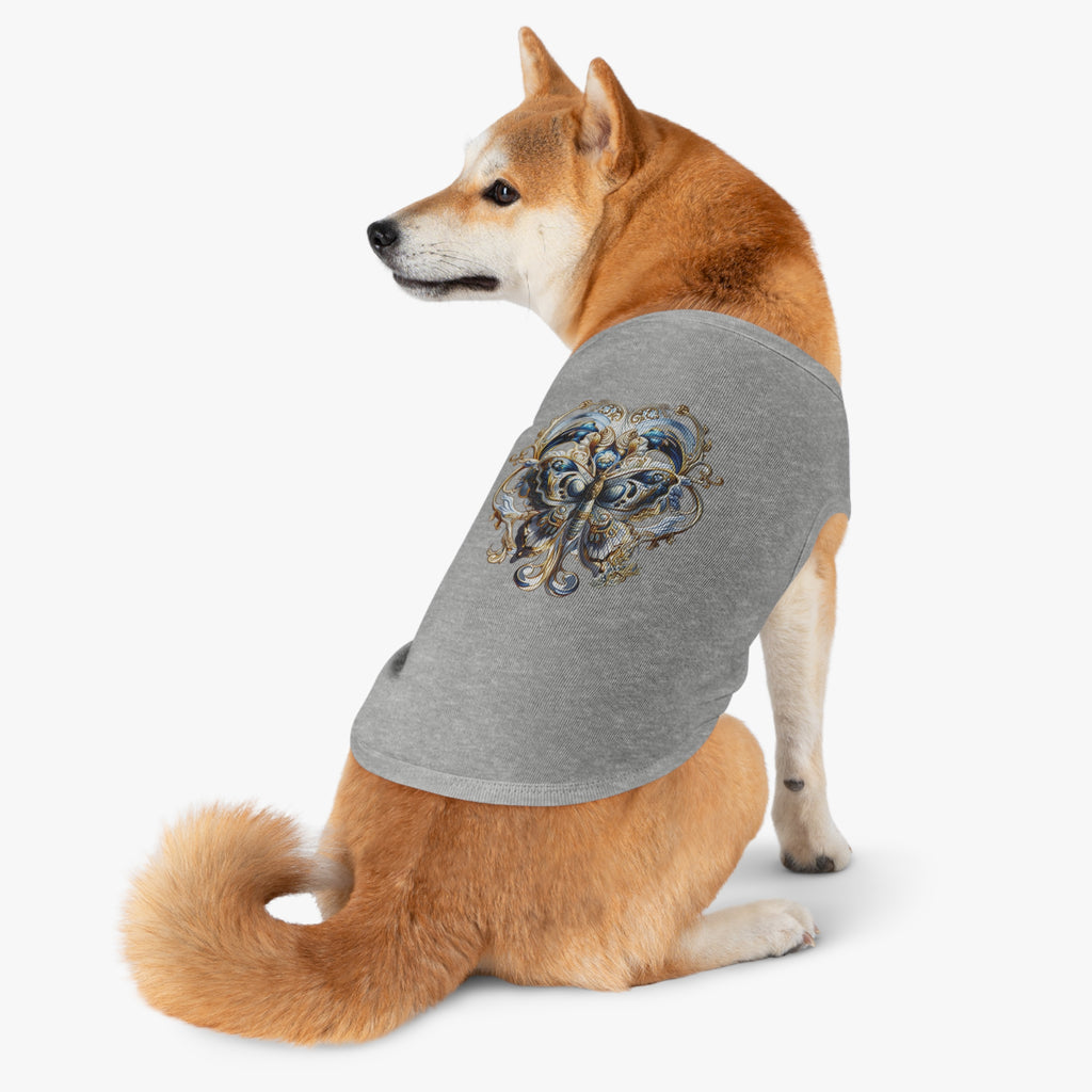 Pet Tank Top — Ornate Blue & Gold Butterfly Dog Shirt