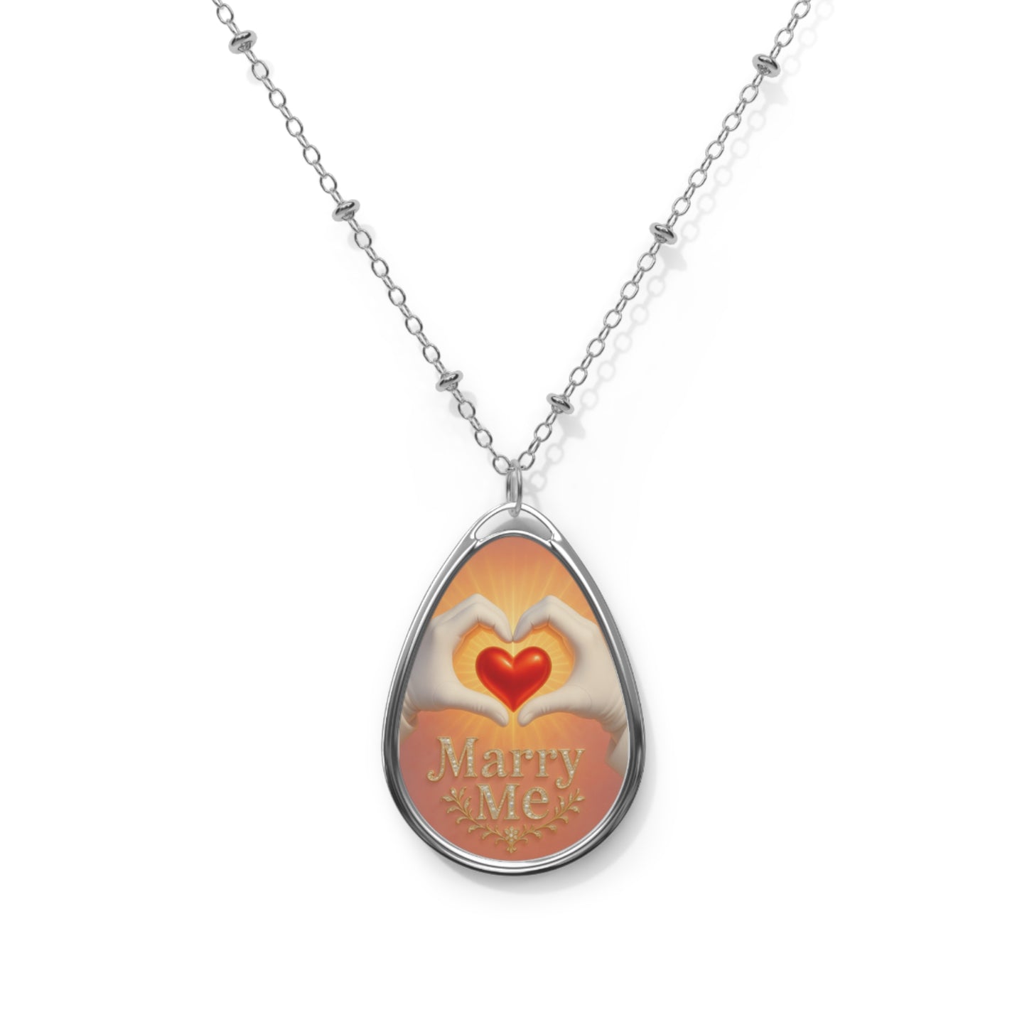 Romantic Oval Necklace, Bridal Jewelry, Engagement Gift, Wedding Accessory, Proposal Necklace, Heart Design