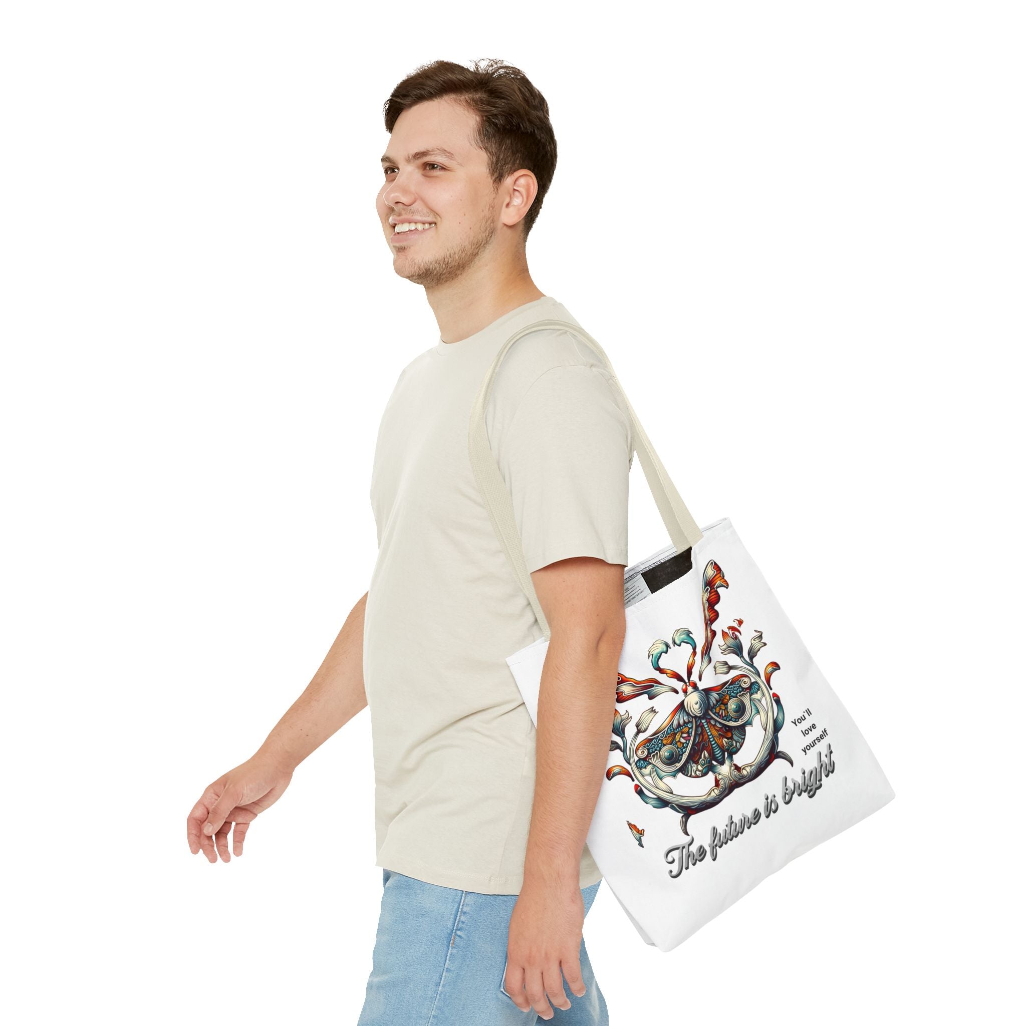 Bright Future Butterfly Tote Bag — Inspirational Floral Art AOP Tote