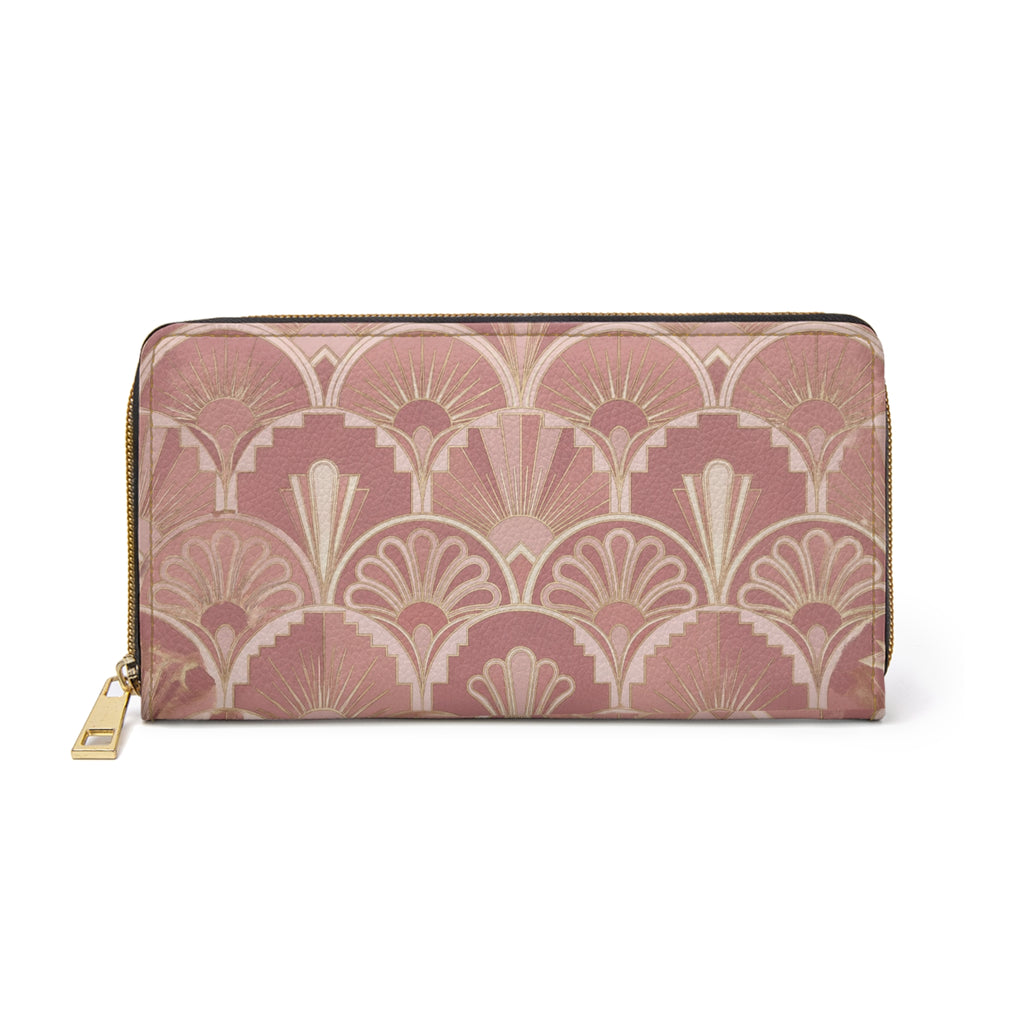 Art Deco Rose Zipper Wallet — Elegant Vintage Fan Pattern Wallet