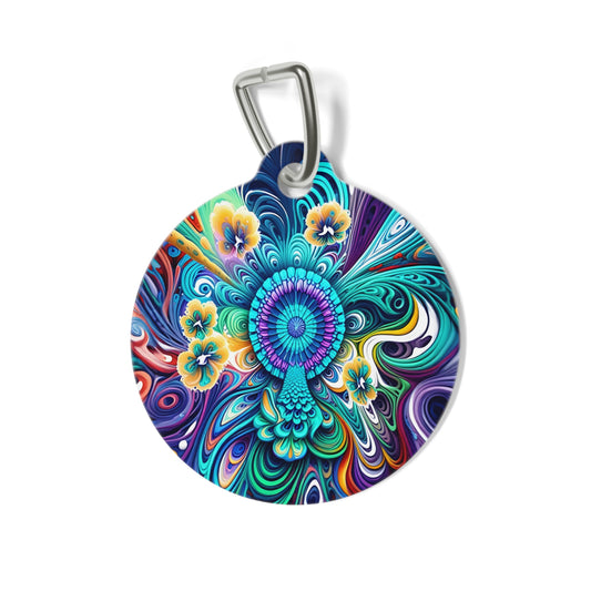 Colorful Pet Tag with Floral Design - Personalized Dog Tag, Cat Tag, Pet ID Tag, Unique Pet Accessory, Gift for Pet Lovers