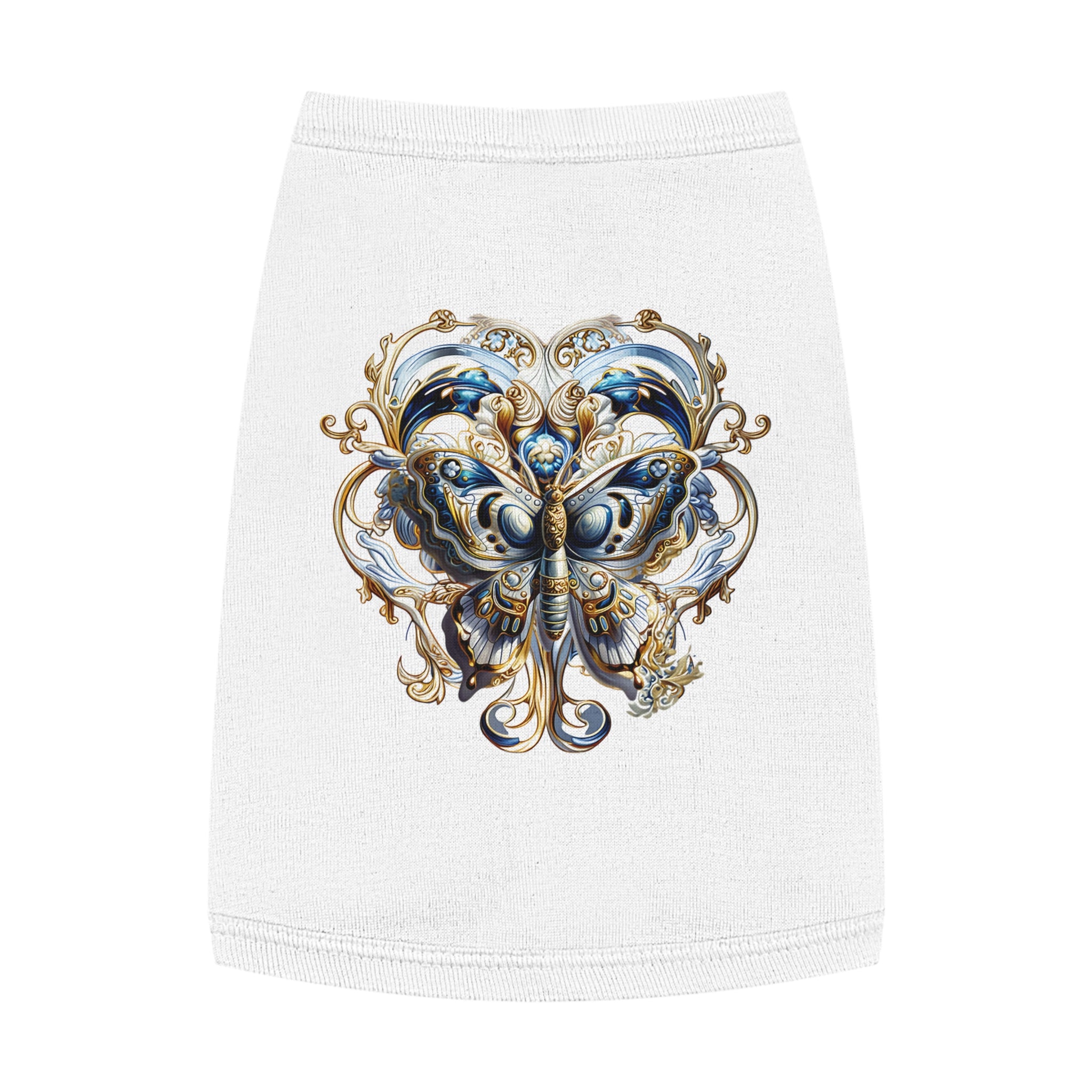 Pet Tank Top — Ornate Blue & Gold Butterfly Dog Shirt