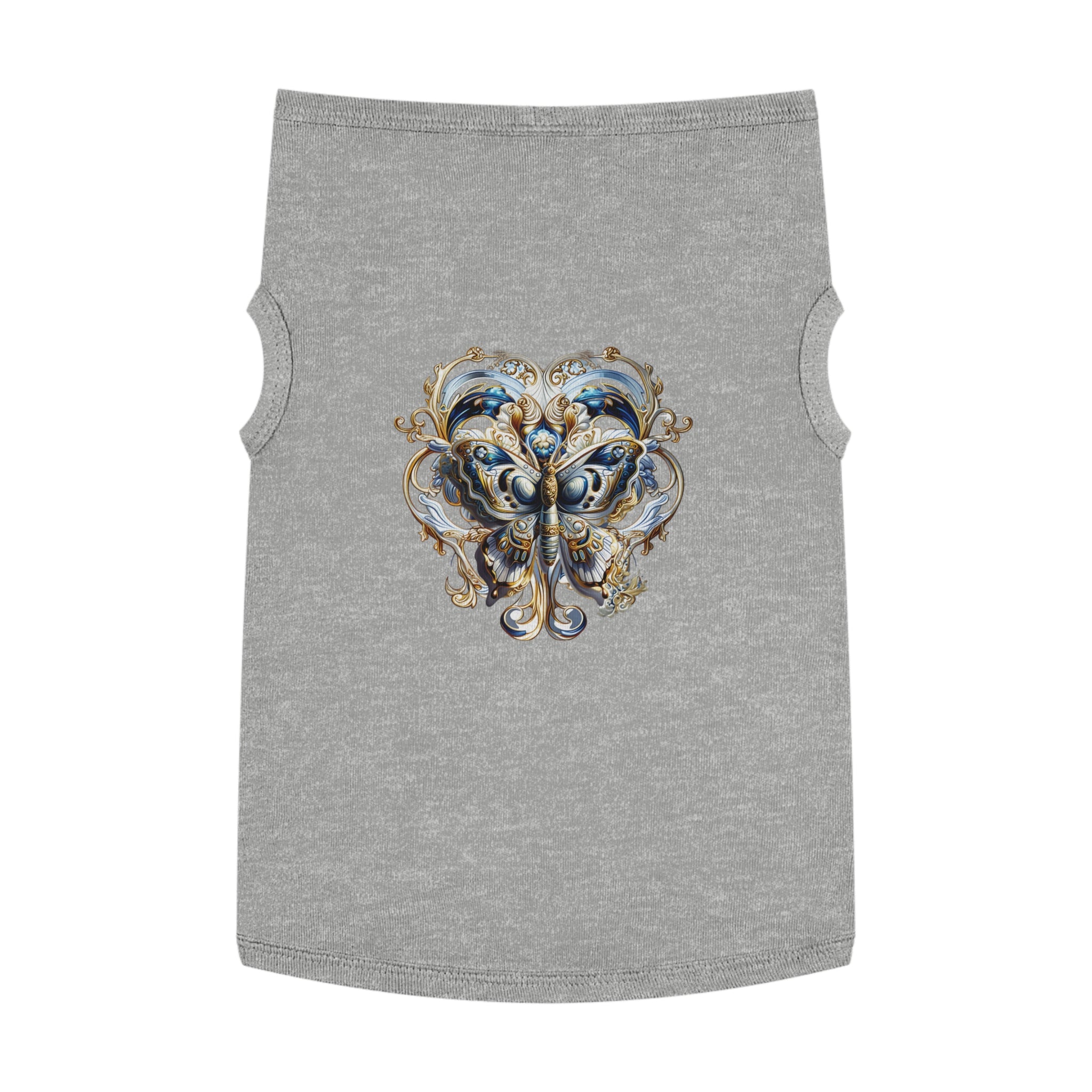 Pet Tank Top — Ornate Blue & Gold Butterfly Dog Shirt