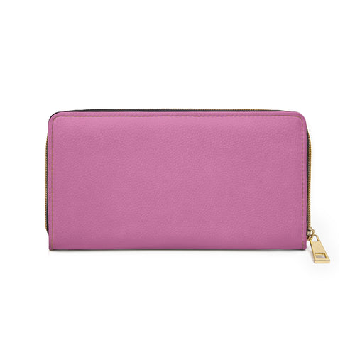 Art Deco Monogram Zipper Wallet – Custom "ADSB" Pink Leather Travel Clutch