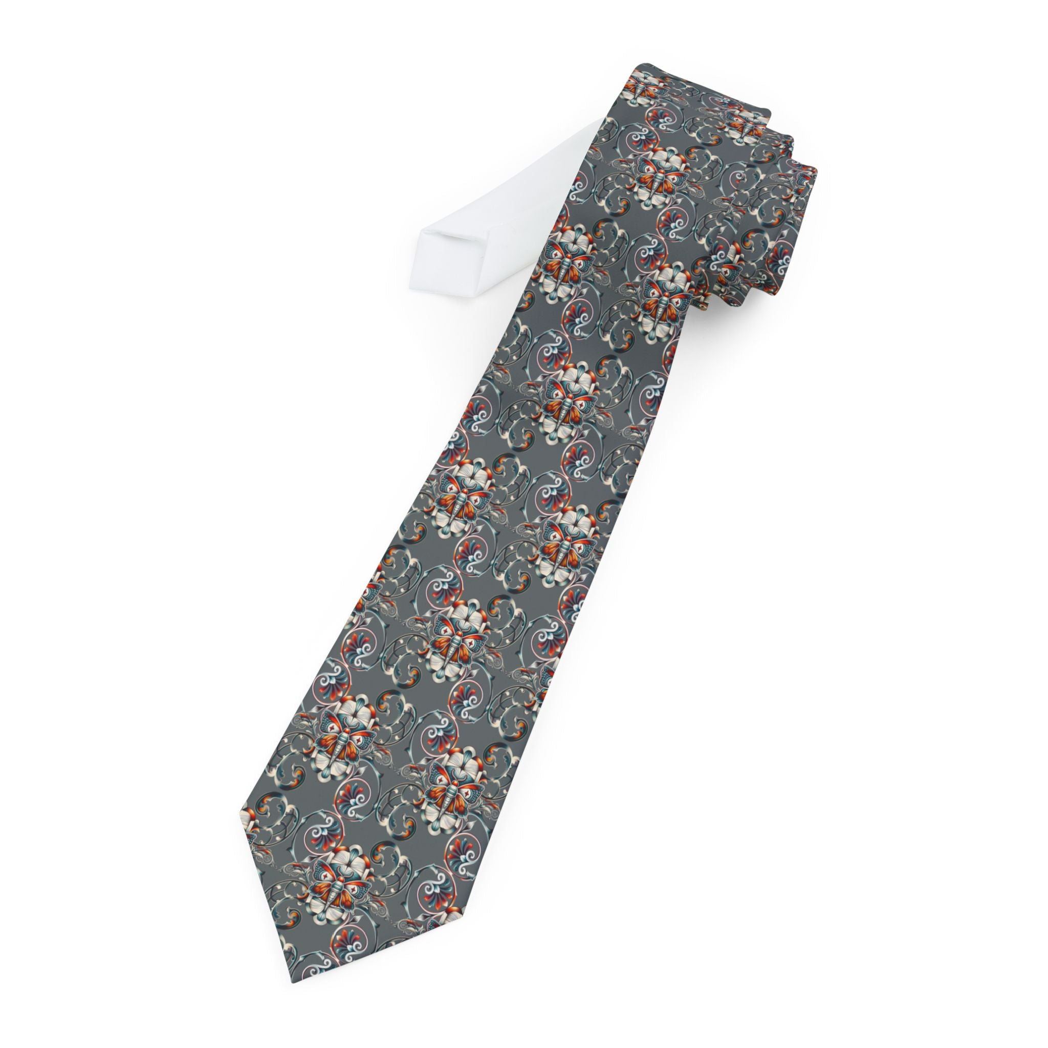 Gray Floral Pattern Necktie — Vintage-Inspired Men's Tie for Weddings & Everyday Wear