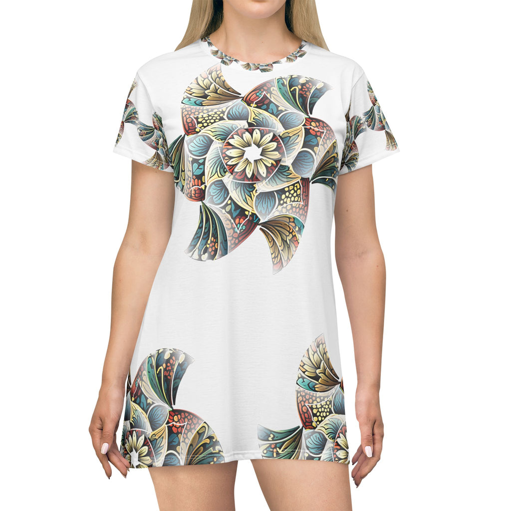 Floral Mandala T-Shirt Dress — Boho All-Over Print Summer Dress
