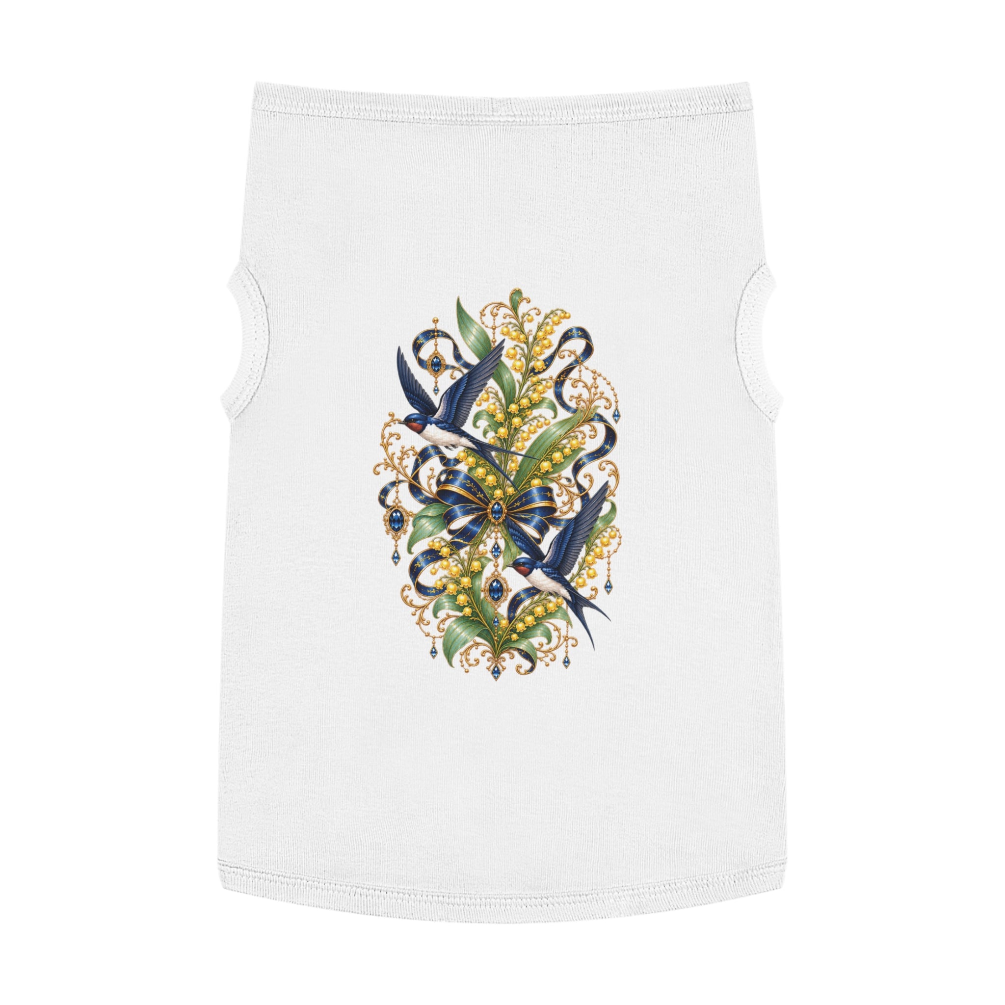 Pet Tank Top — Ornate Bluebird & Floral Jewel Print