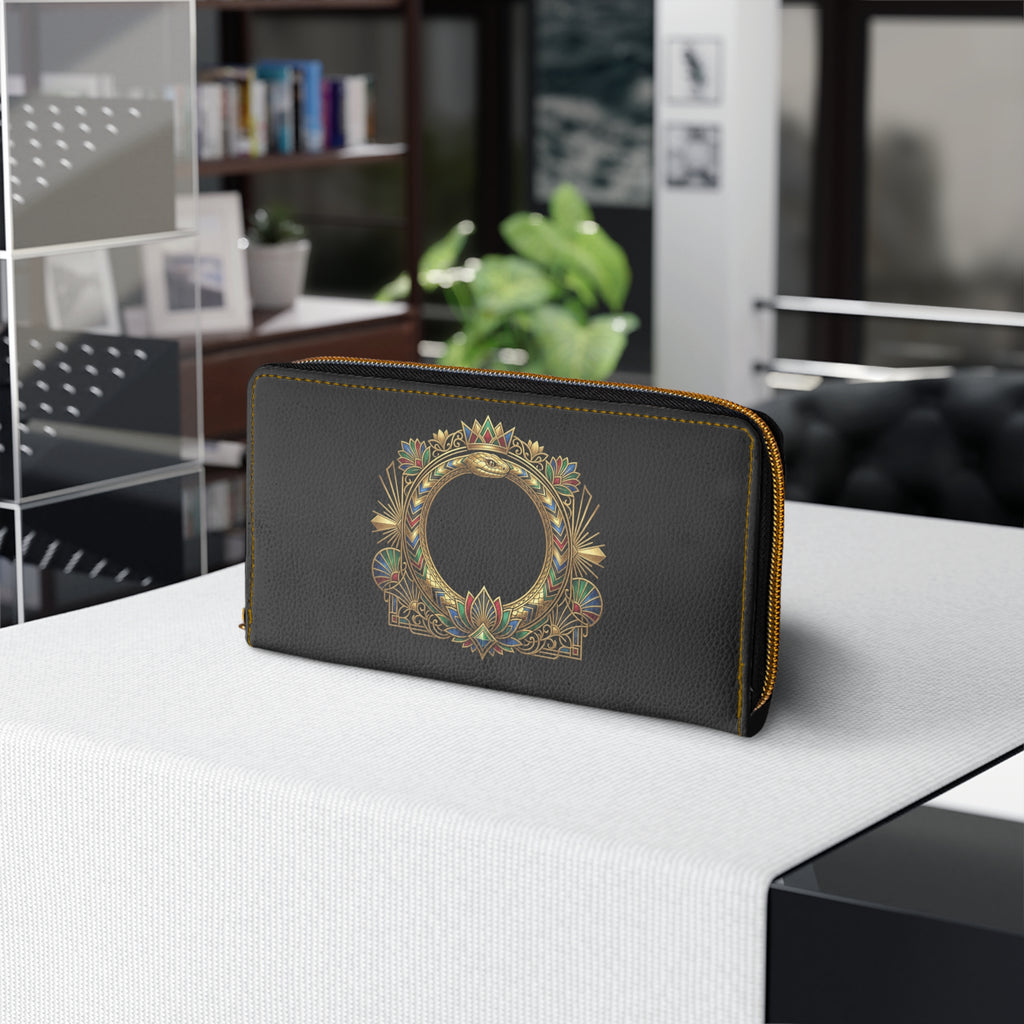 Ouroboros Zipper Wallet — Serpent Circle Leather Card Wallet