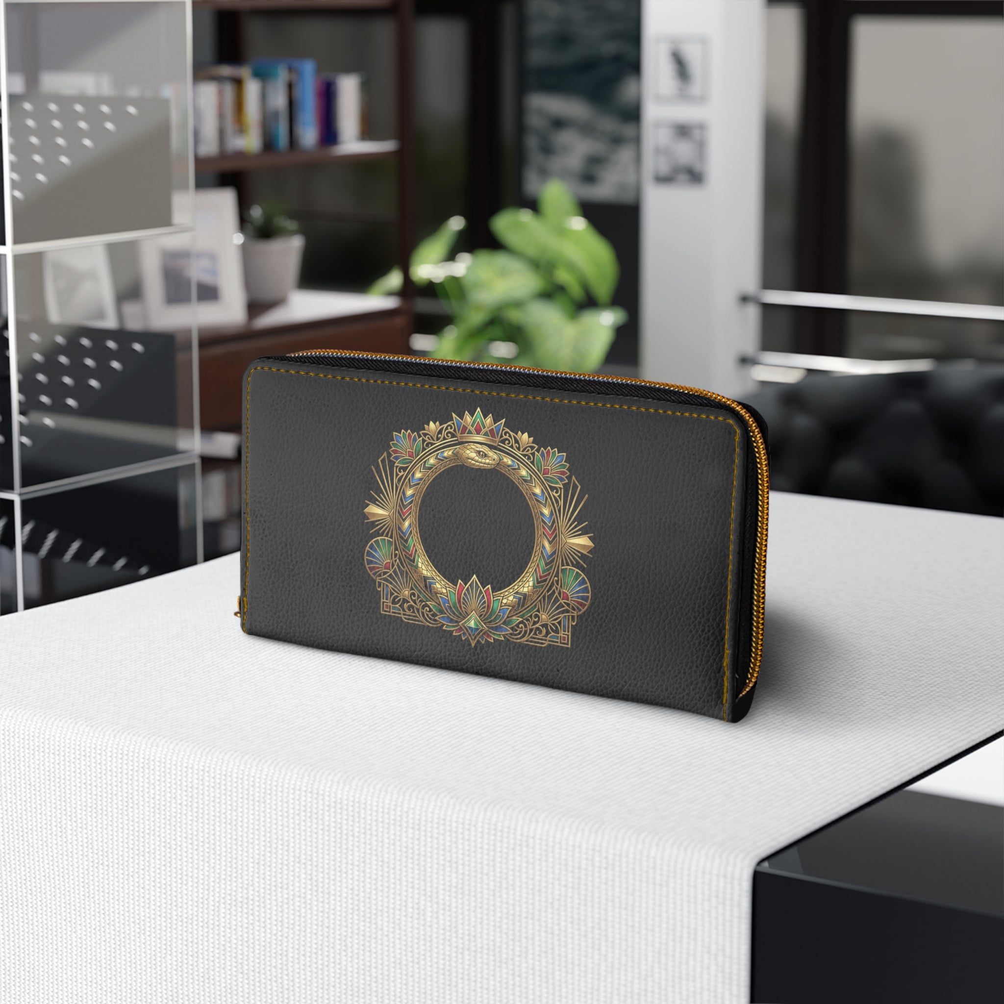 Ouroboros Zipper Wallet — Serpent Circle Leather Card Wallet