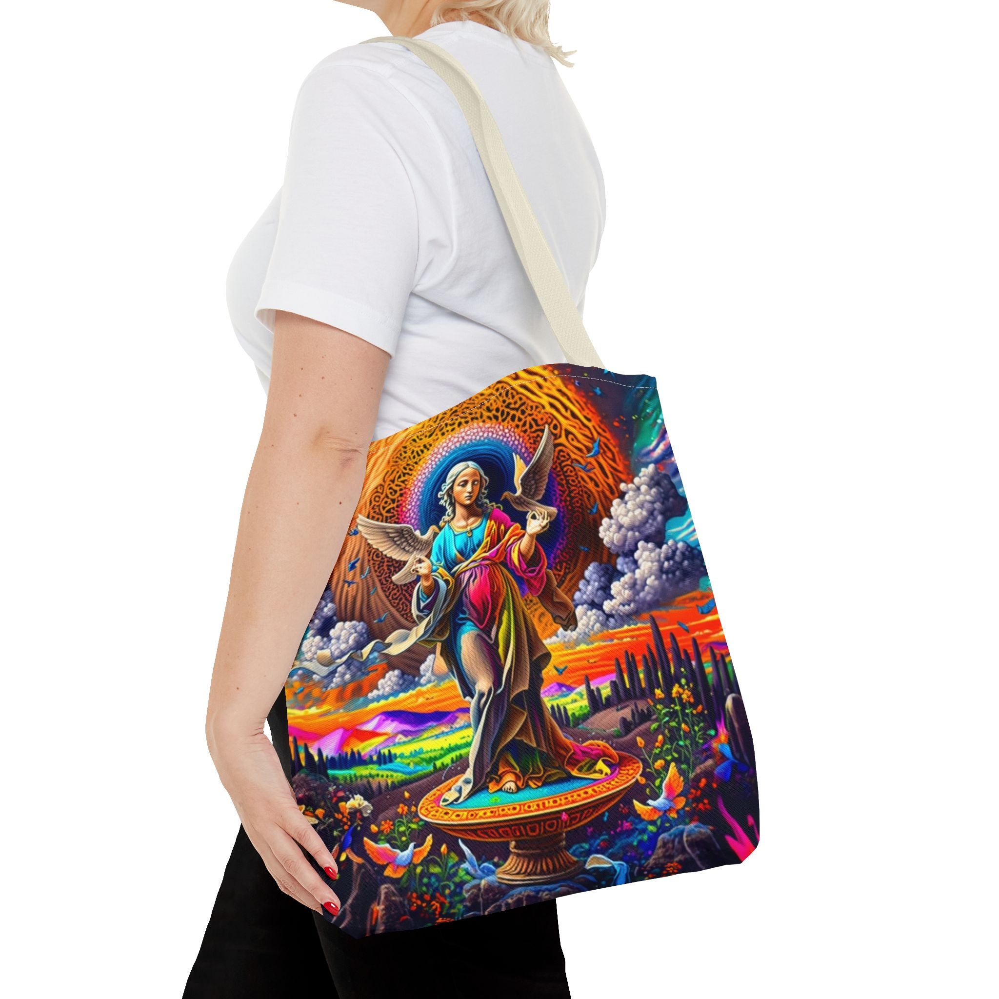 Vibrant Art Tote Bag - Spiritual, Colorful, Angular Design for Everyday Use, Perfect for Gifts, Shopping, Beach Days, Festivals, and Yoga