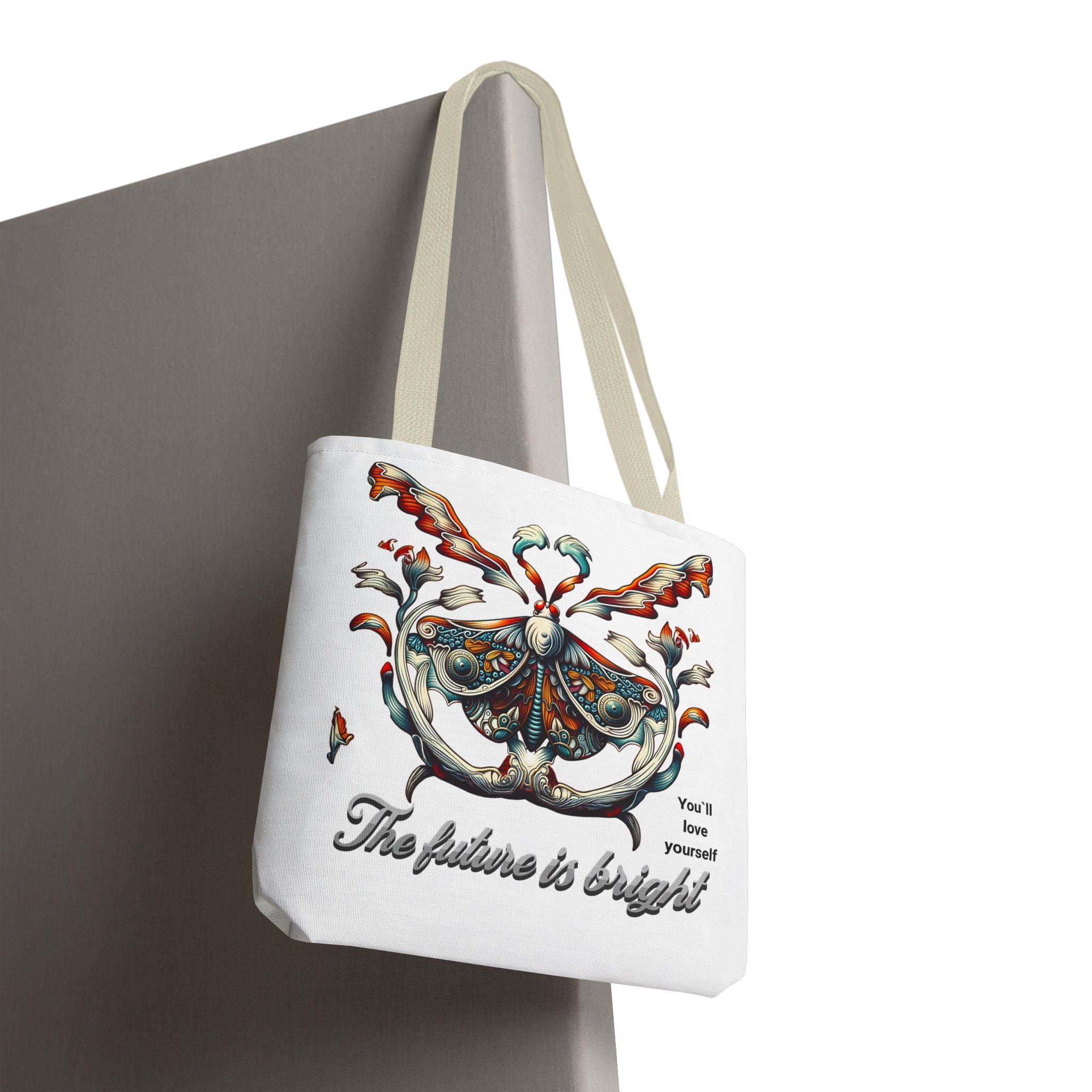 Bright Future Butterfly Tote Bag — Inspirational Floral Art AOP Tote