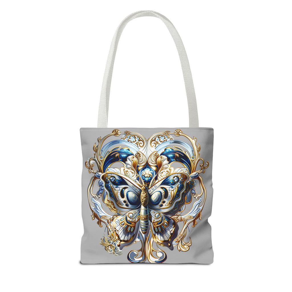 Baroque Butterfly Tote Bag — Ornate Gold & Blue All-Over Print
