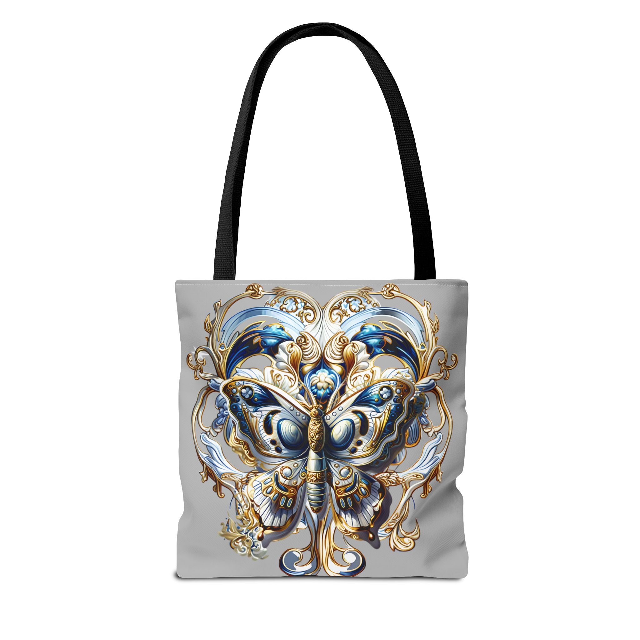 Baroque Butterfly Tote Bag — Ornate Gold & Blue All-Over Print