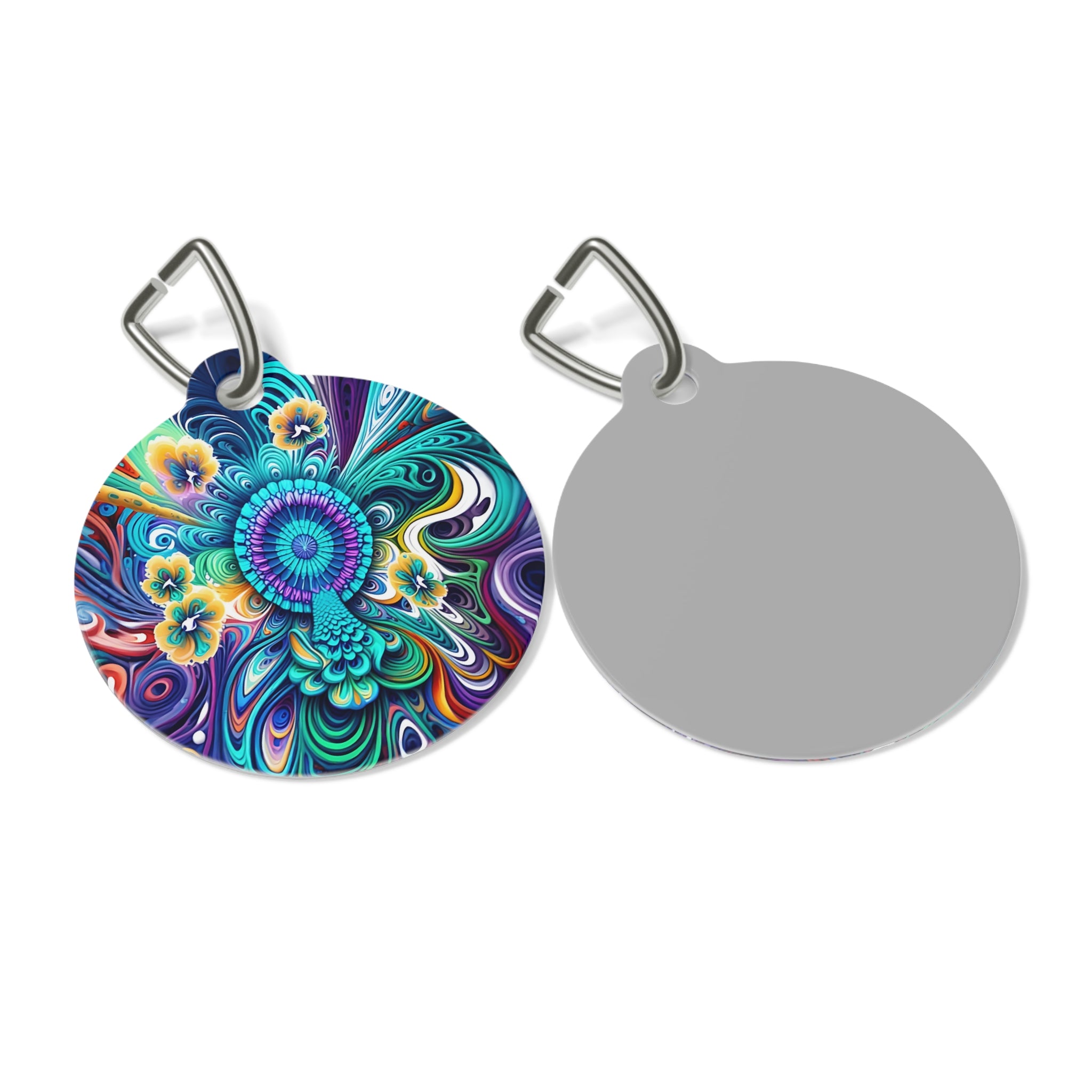 Colorful Pet Tag with Floral Design - Personalized Dog Tag, Cat Tag, Pet ID Tag, Unique Pet Accessory, Gift for Pet Lovers