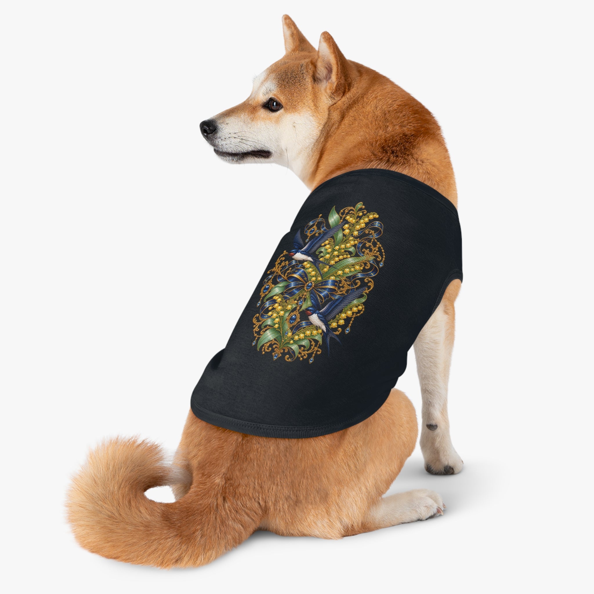 Pet Tank Top — Ornate Bluebird & Floral Jewel Print