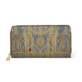 Art Deco Zip Wallet — Gold Geometric Sun Pattern