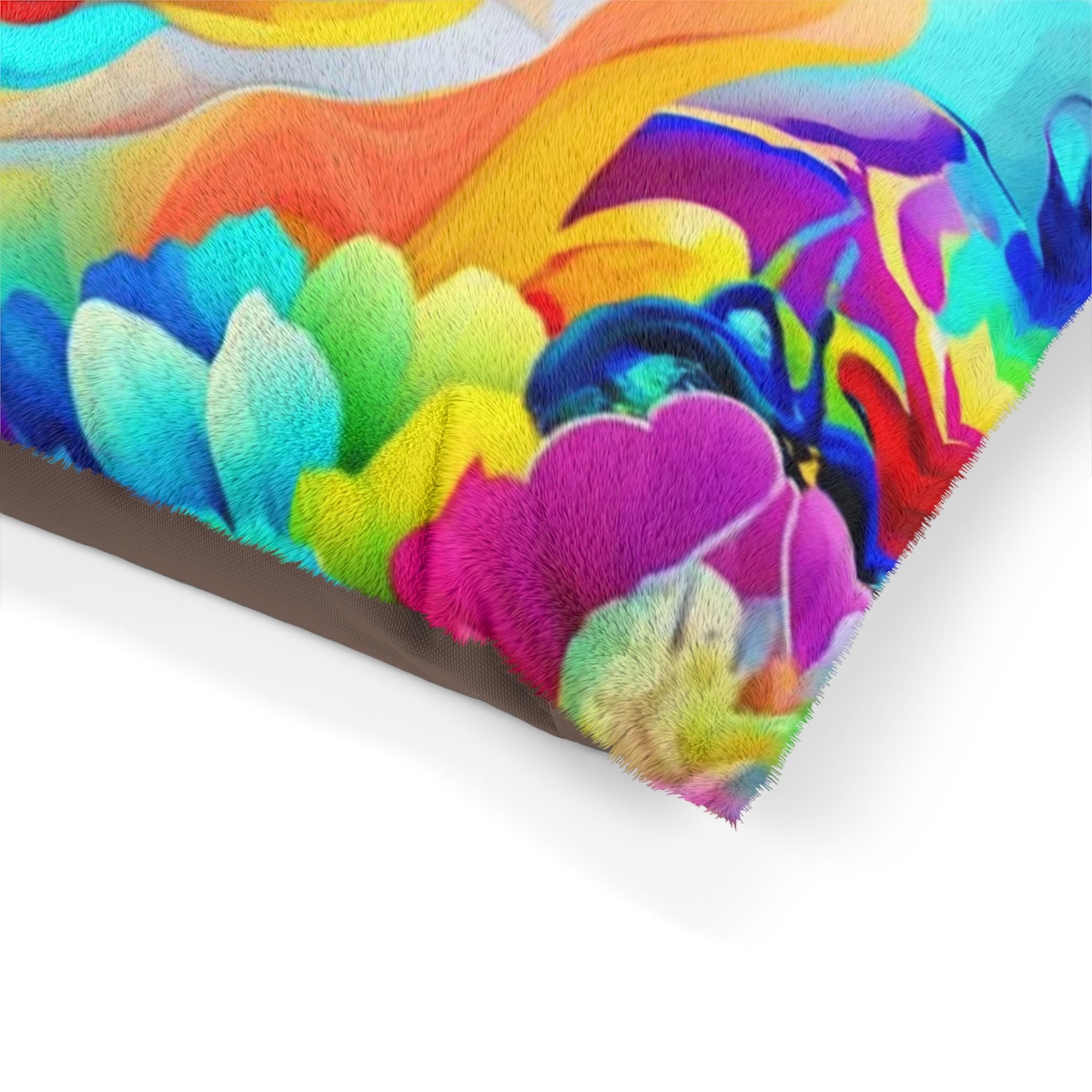 Pet Bed — Vibrant Rainbow Floral Design with White Dove