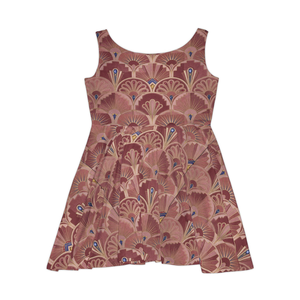 Art Deco Floral Skater Dress - Vintage Peach Patterned AOP