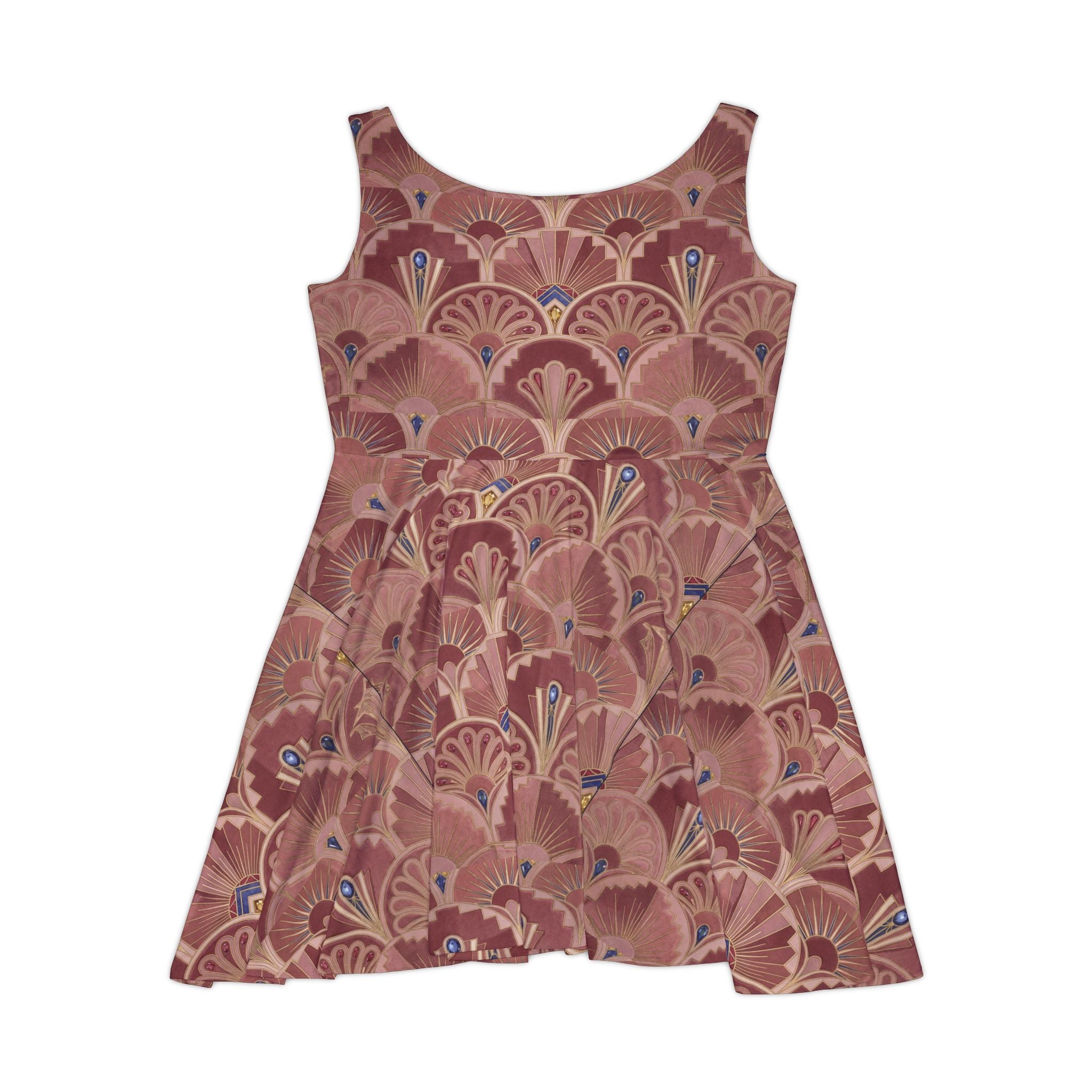 Art Deco Floral Skater Dress - Vintage Peach Patterned AOP