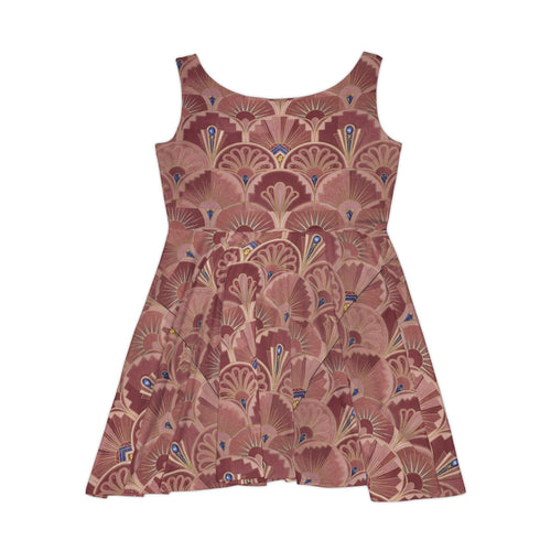 Art Deco Floral Skater Dress - Vintage Peach Patterned AOP