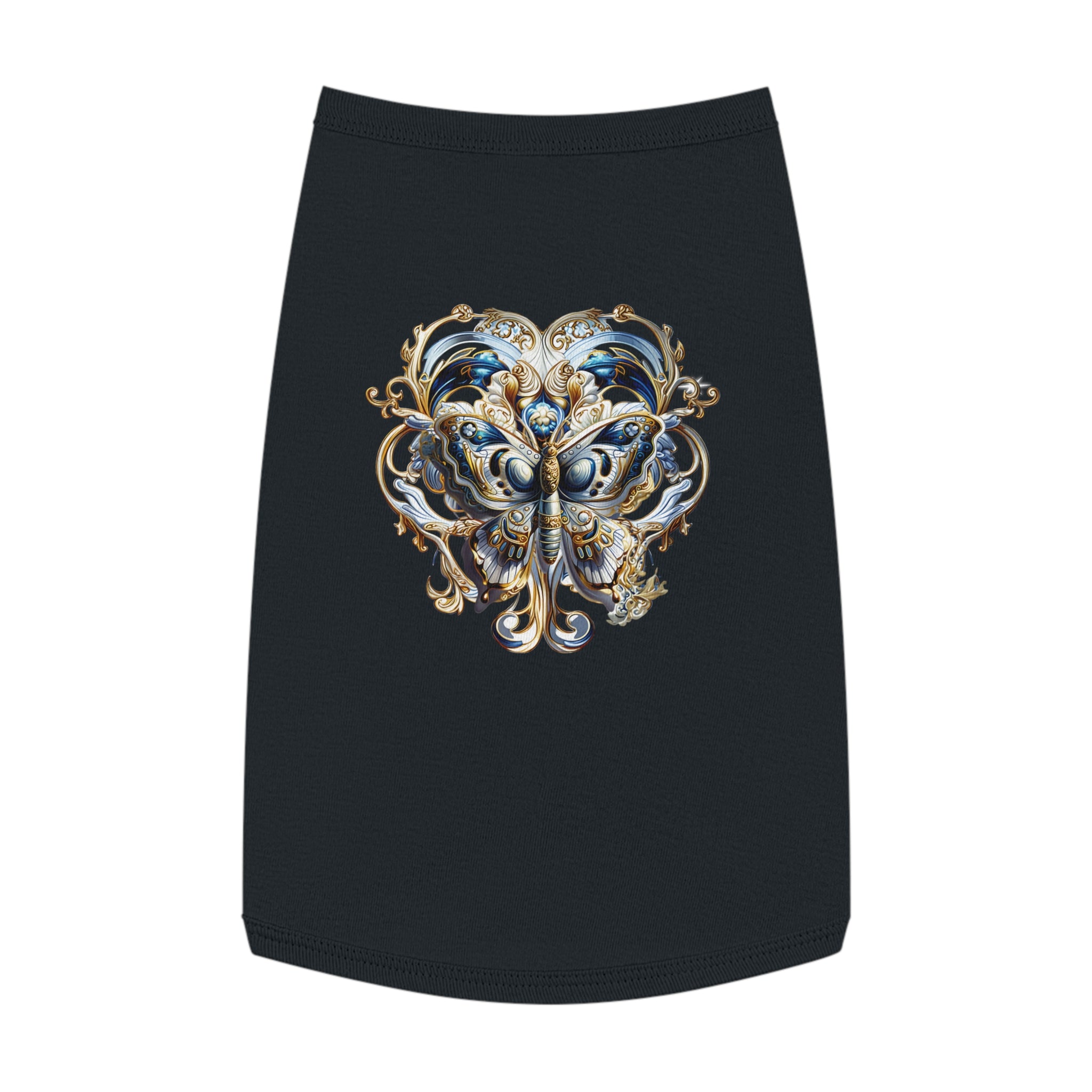Pet Tank Top — Ornate Blue & Gold Butterfly Dog Shirt