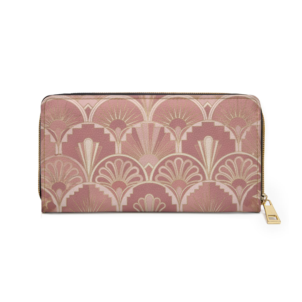 Art Deco Rose Zipper Wallet — Elegant Vintage Fan Pattern Wallet