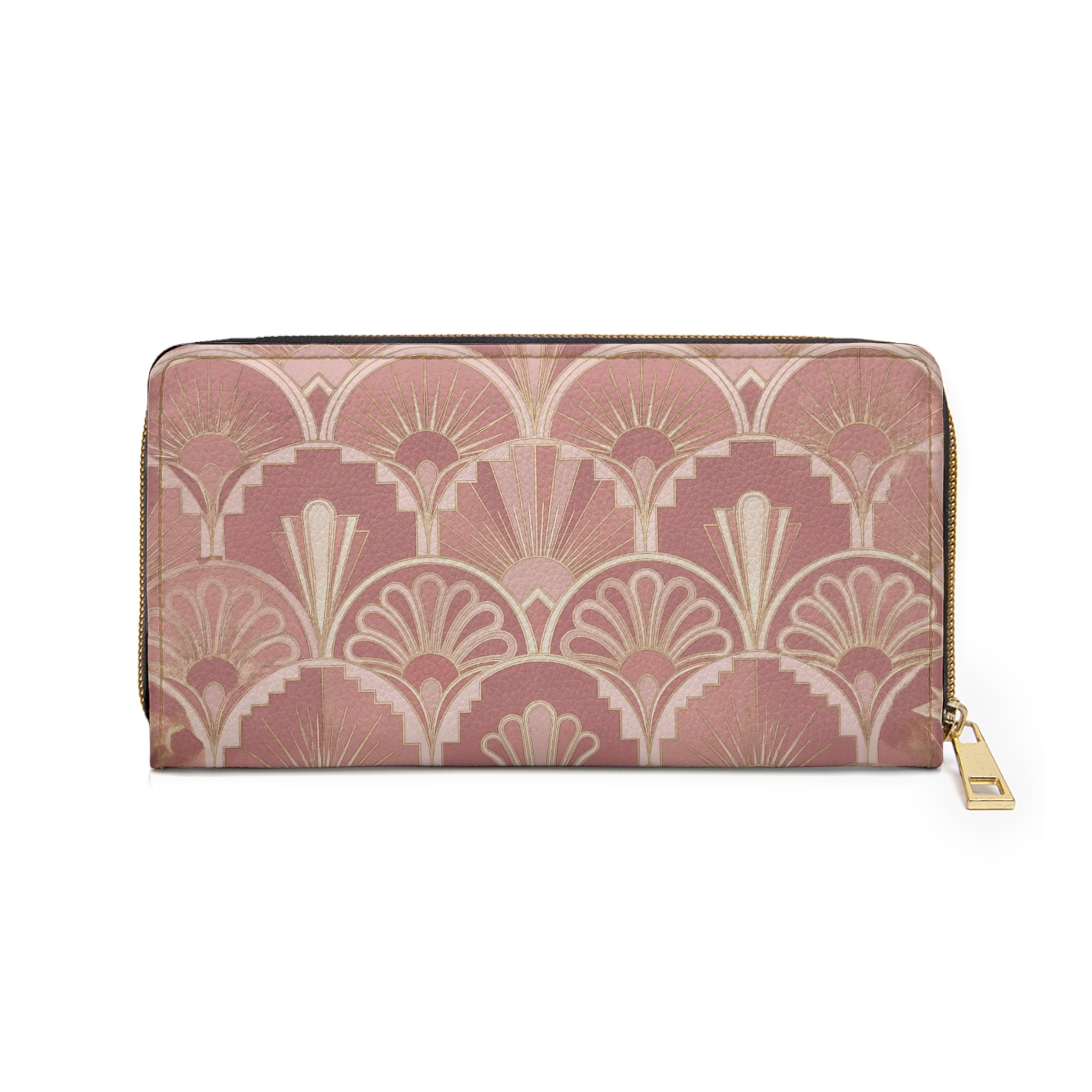 Art Deco Rose Zipper Wallet — Elegant Vintage Fan Pattern Wallet