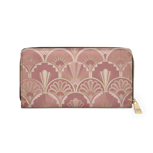 Art Deco Rose Zipper Wallet — Elegant Vintage Fan Pattern Wallet
