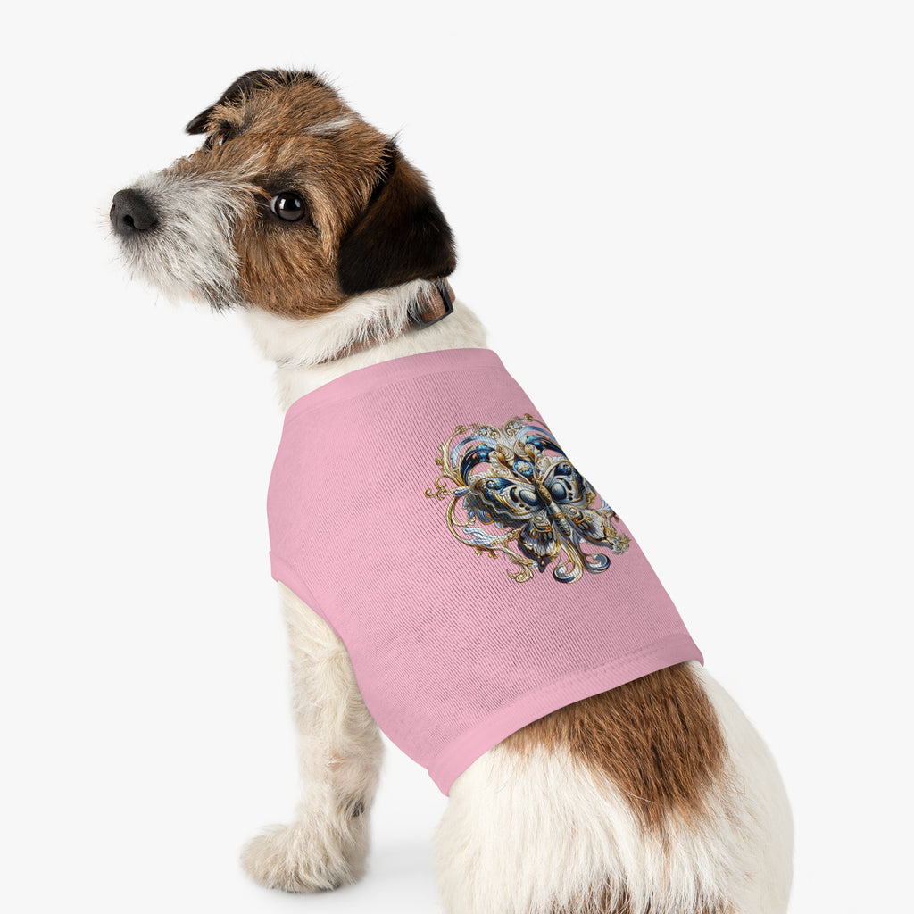 Pet Tank Top — Ornate Blue & Gold Butterfly Dog Shirt