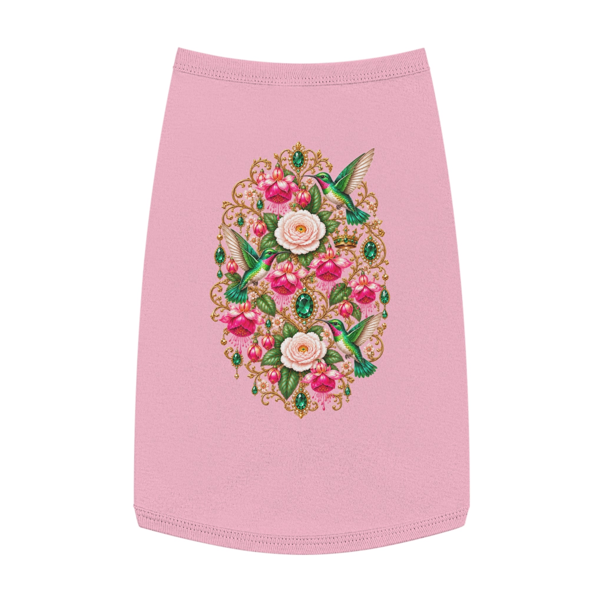 Floral Hummingbird Pet Tank — Ornate Jewel-Embossed Dog Shirt