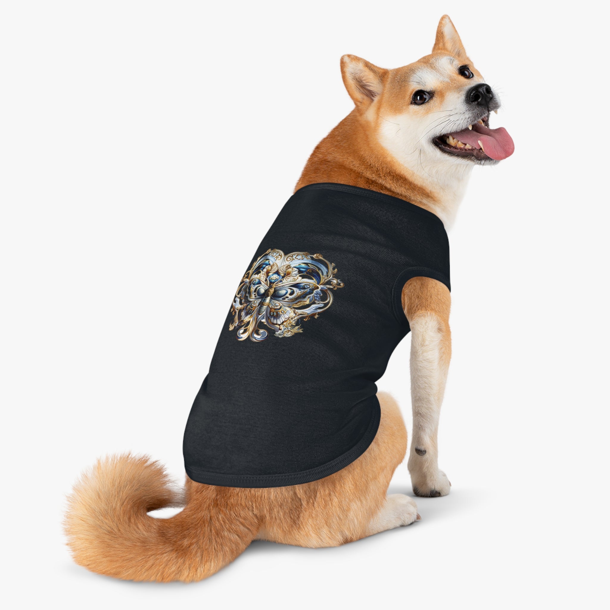 Pet Tank Top — Ornate Blue & Gold Butterfly Dog Shirt