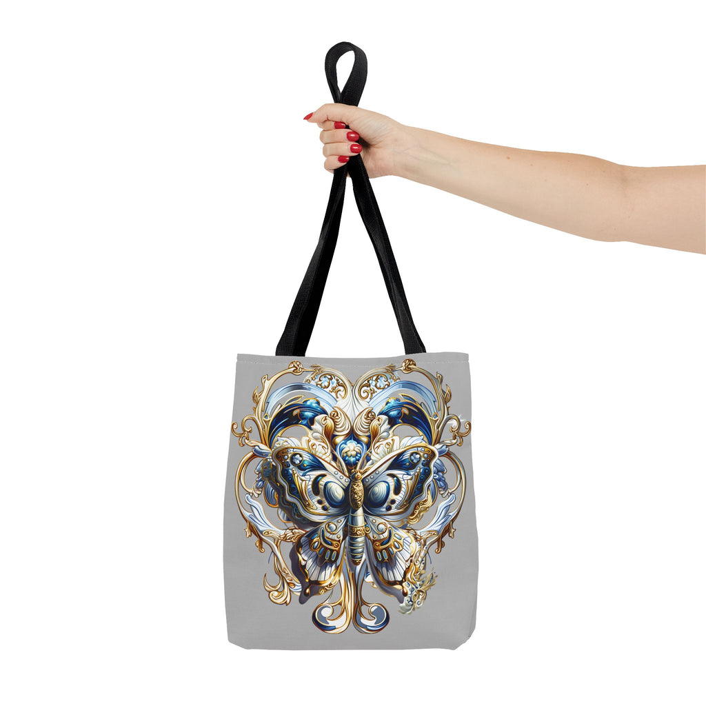 Baroque Butterfly Tote Bag — Ornate Gold & Blue All-Over Print