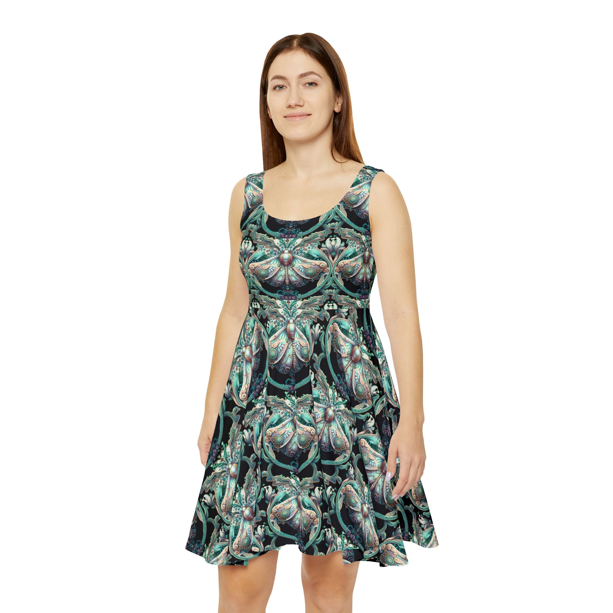 Baroque Seashell Skater Dress – Teal Nautical Vintage Pattern