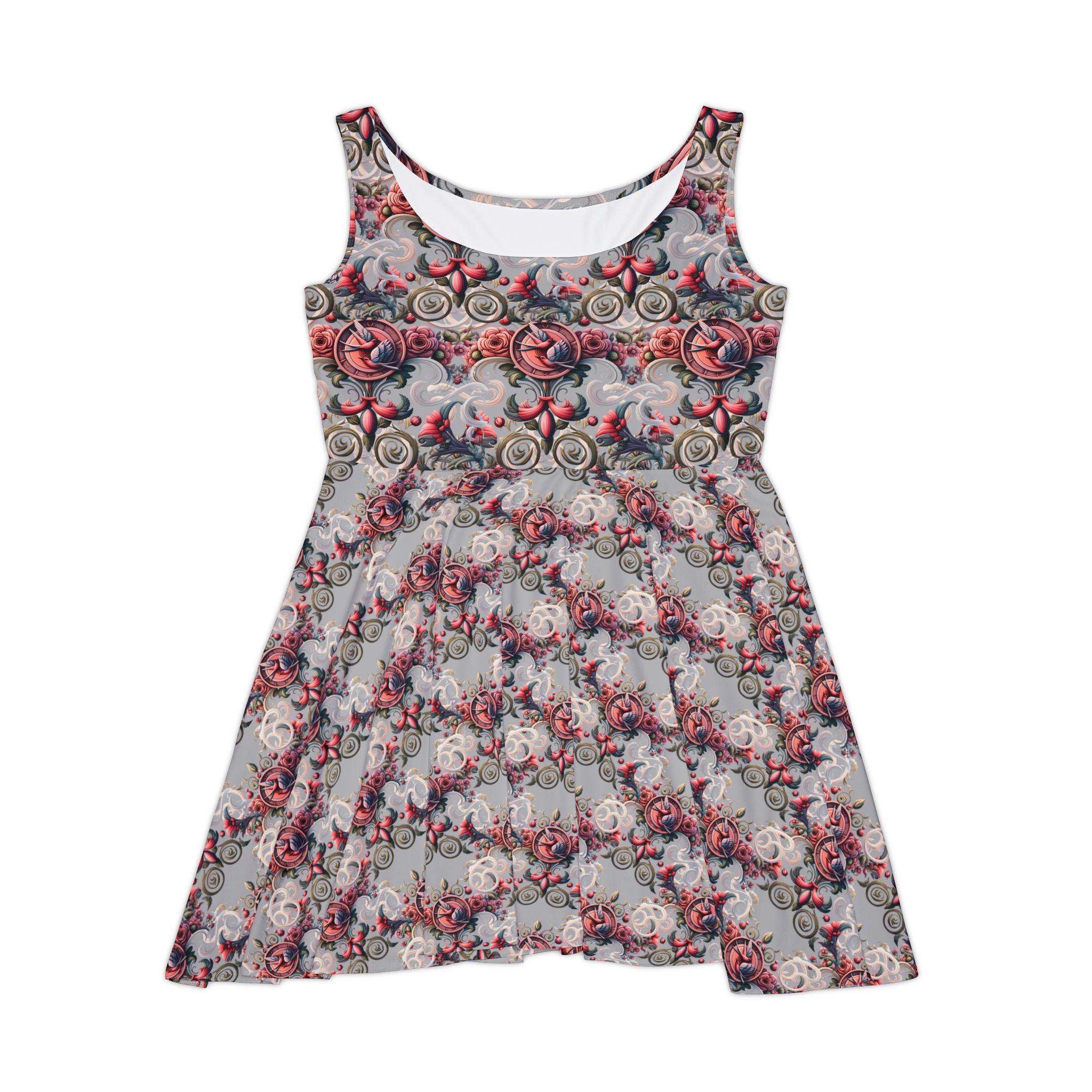 Floral Vintage Rose Skater Dress — All-Over Print Retro Garden Party Dress