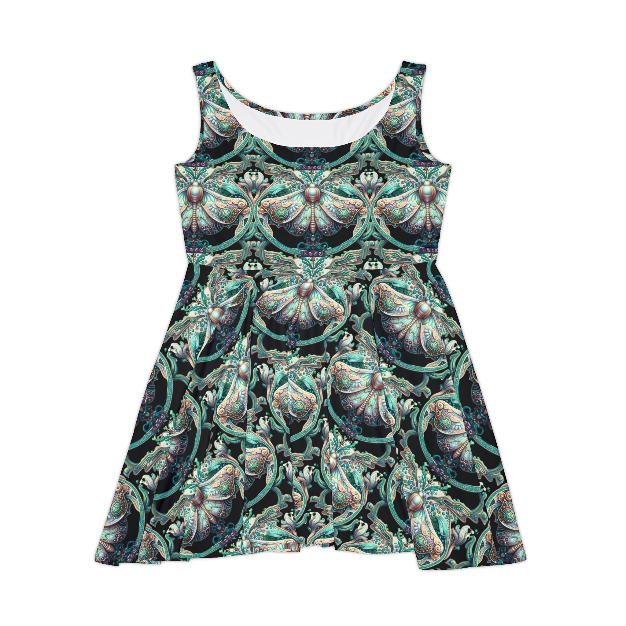 Baroque Seashell Skater Dress – Teal Nautical Vintage Pattern
