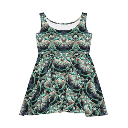 Baroque Seashell Skater Dress – Teal Nautical Vintage Pattern