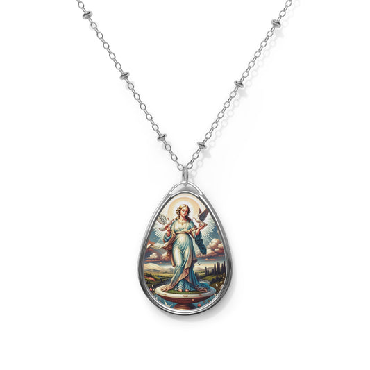 Elegant Vintage Oval Necklace, Unique Art Jewelry, Gift for Her, Religious Pendant, Retro Charm, Spiritual Accessory