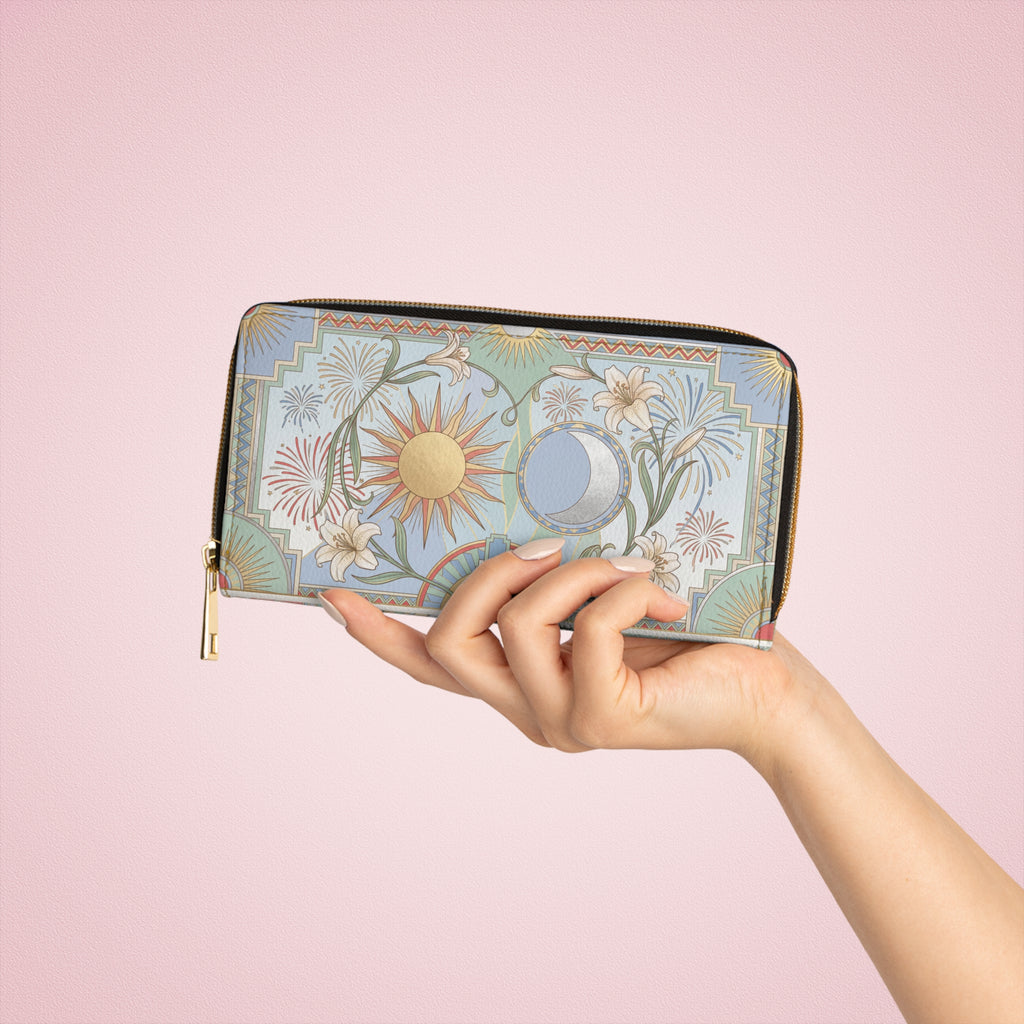 Zipper Wallet — Vintage Sun & Moon Floral Zip Wallet