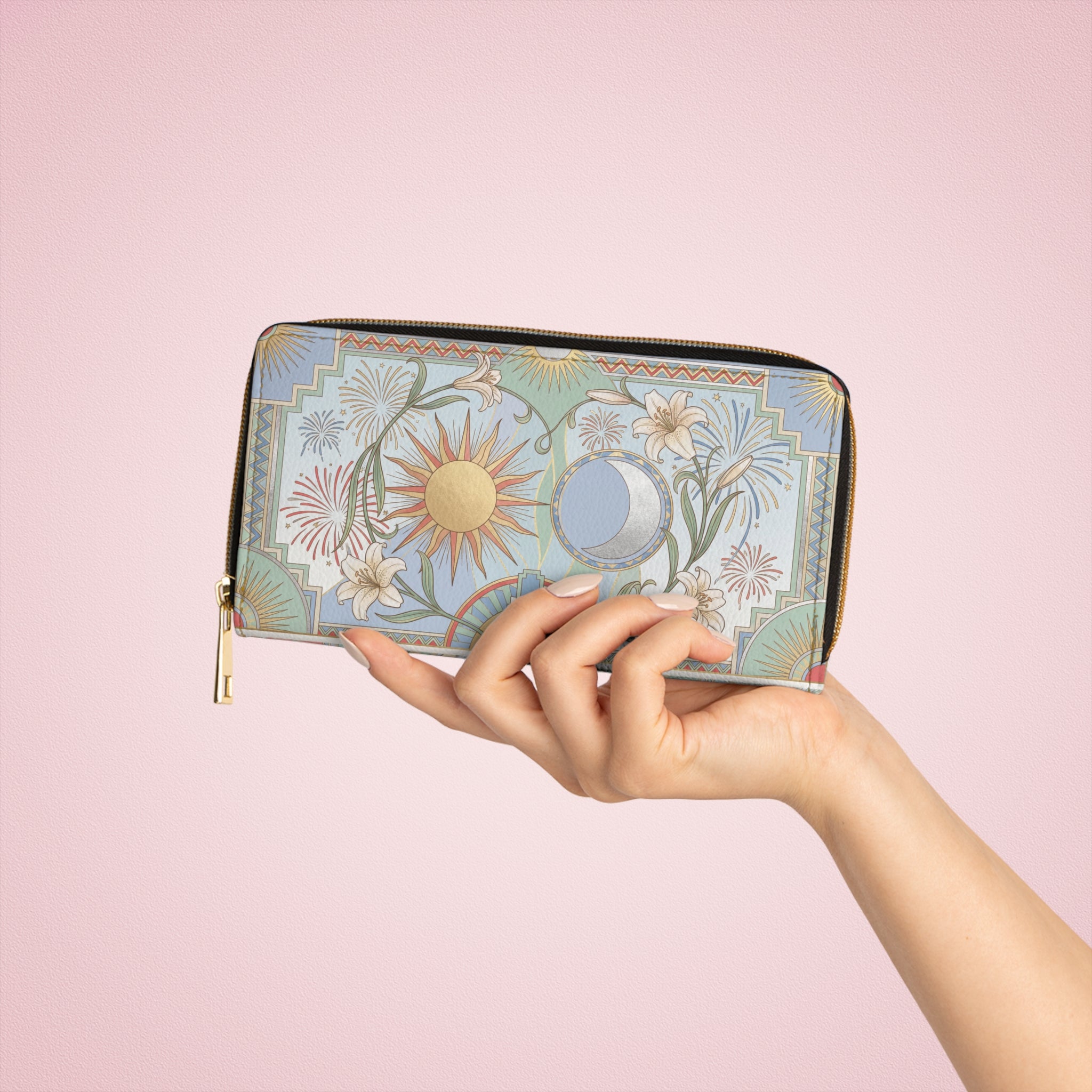 Zipper Wallet — Vintage Sun & Moon Floral Zip Wallet