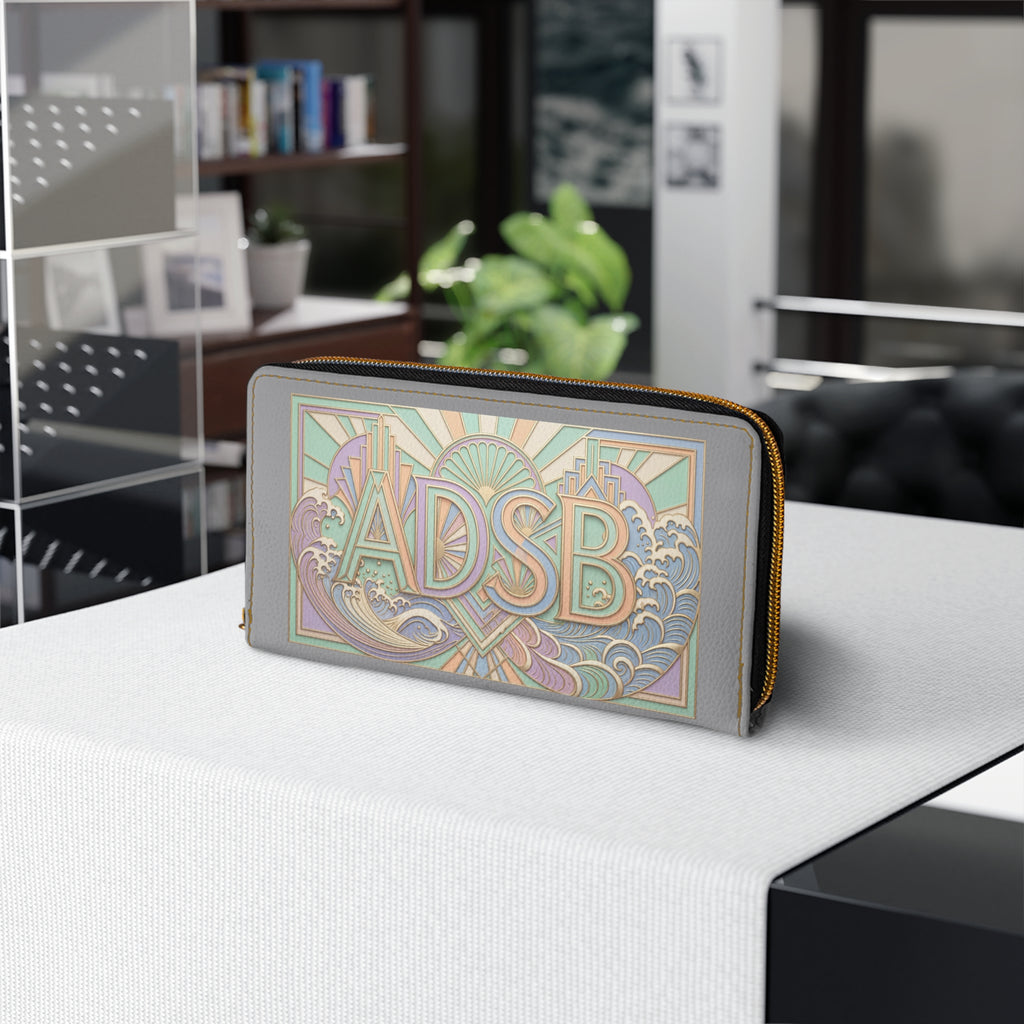 Art Deco Monogram Zip Wallet — Personalized 'ADSB' Zipper Wallet