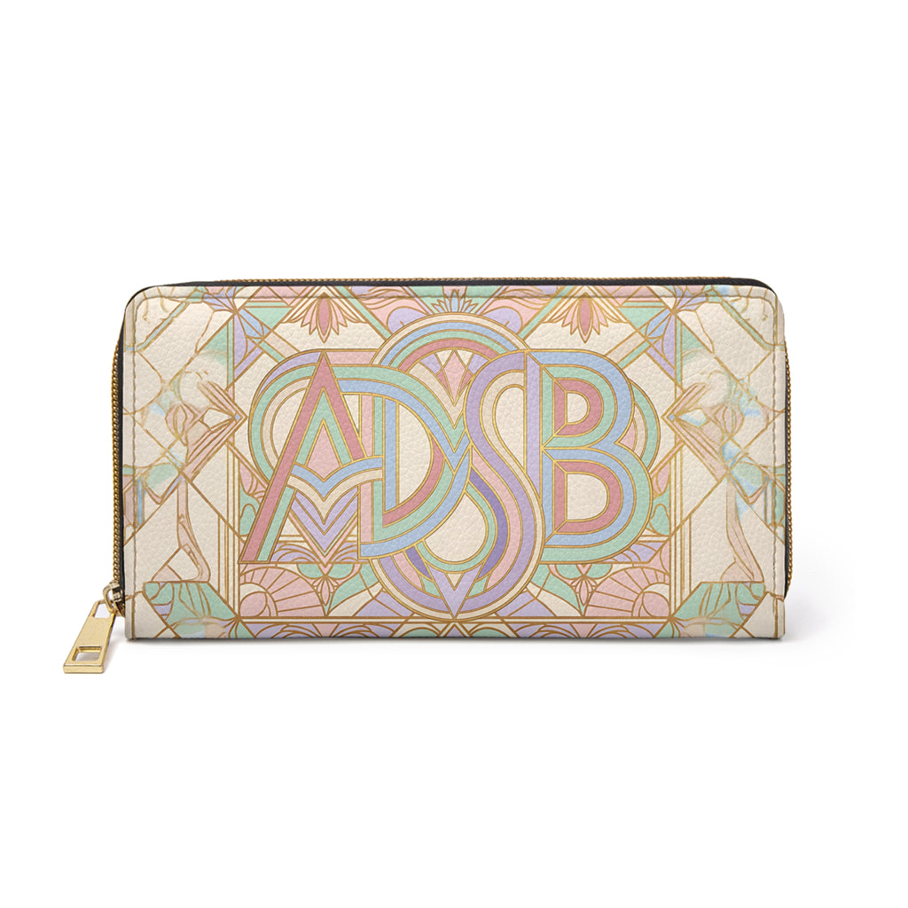 Art Deco Monogram Zipper Wallet — Personalized Elegant Pastel Leather Wallet