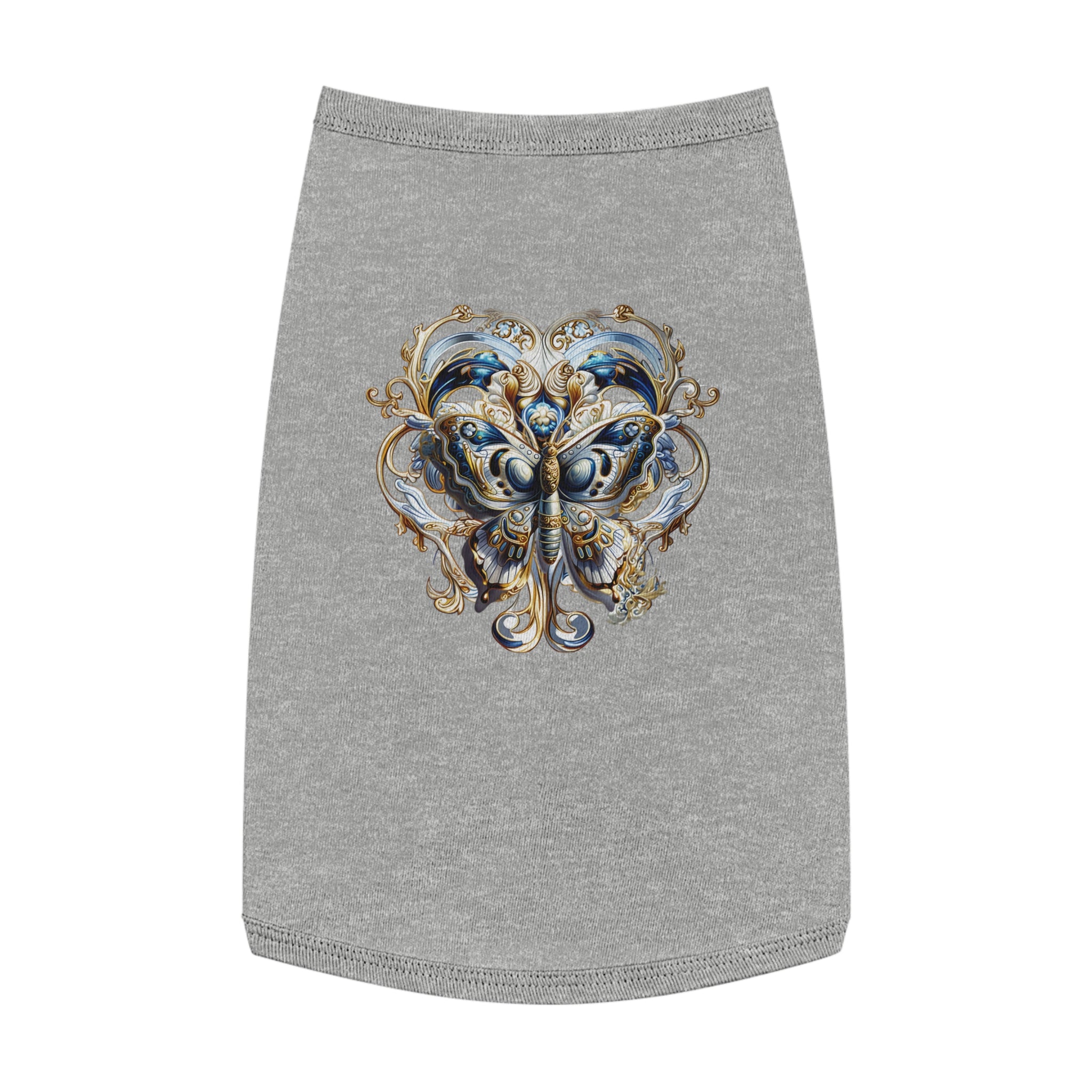 Pet Tank Top — Ornate Blue & Gold Butterfly Dog Shirt